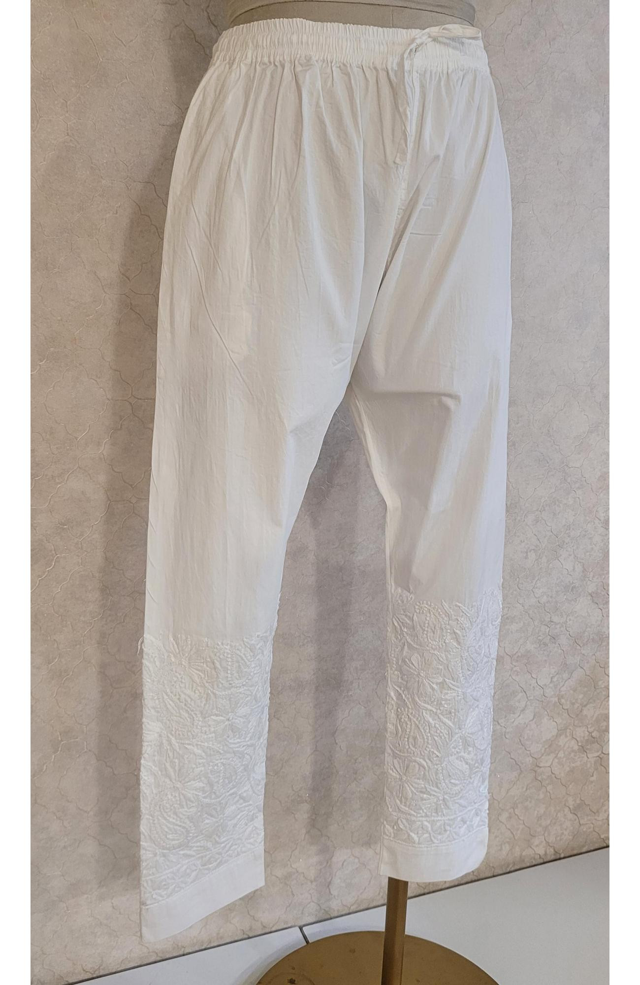 White Cotton Lycra Stretchable Chikankari Pant