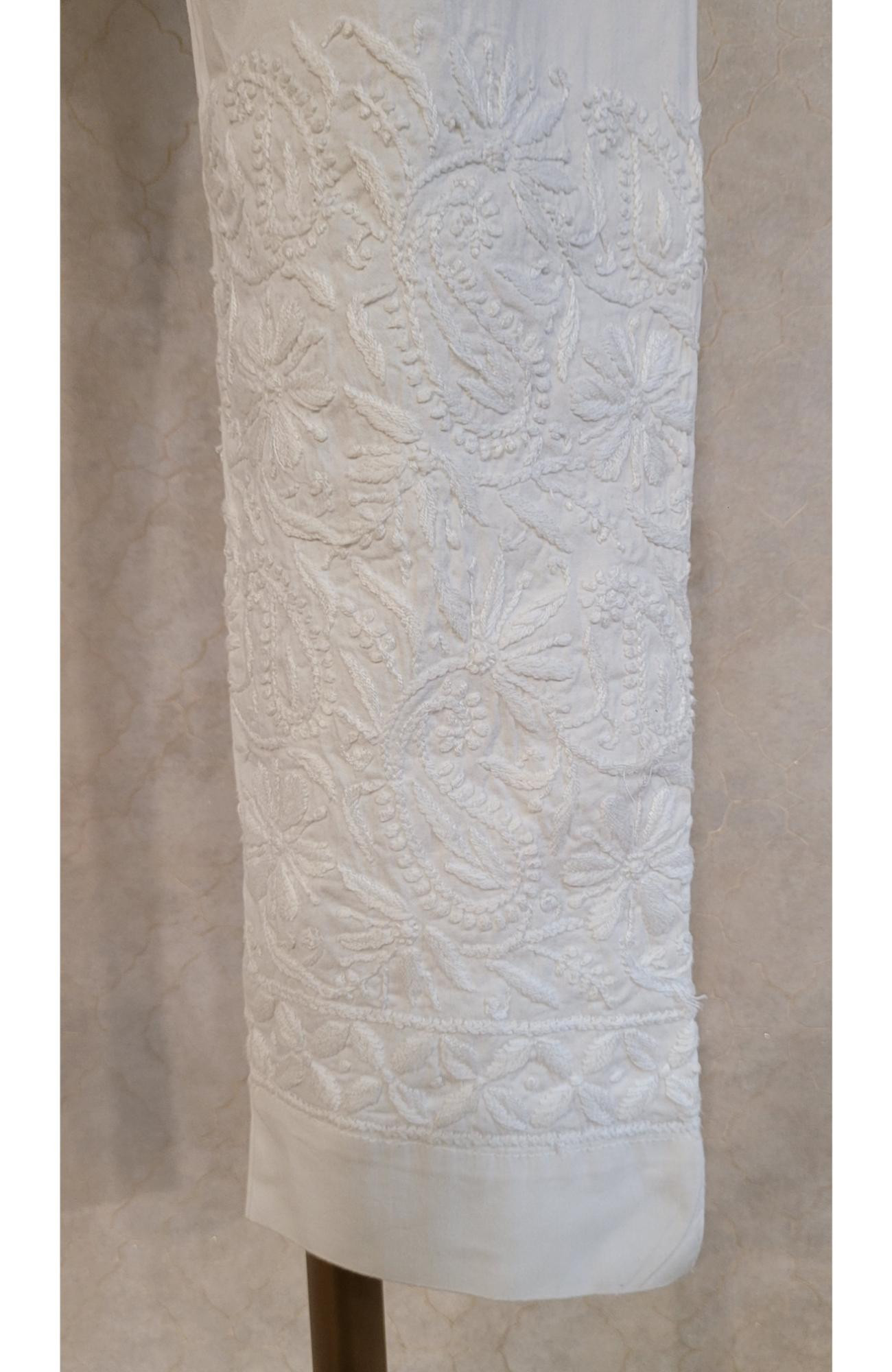 White Cotton Lycra Stretchable Chikankari Pant