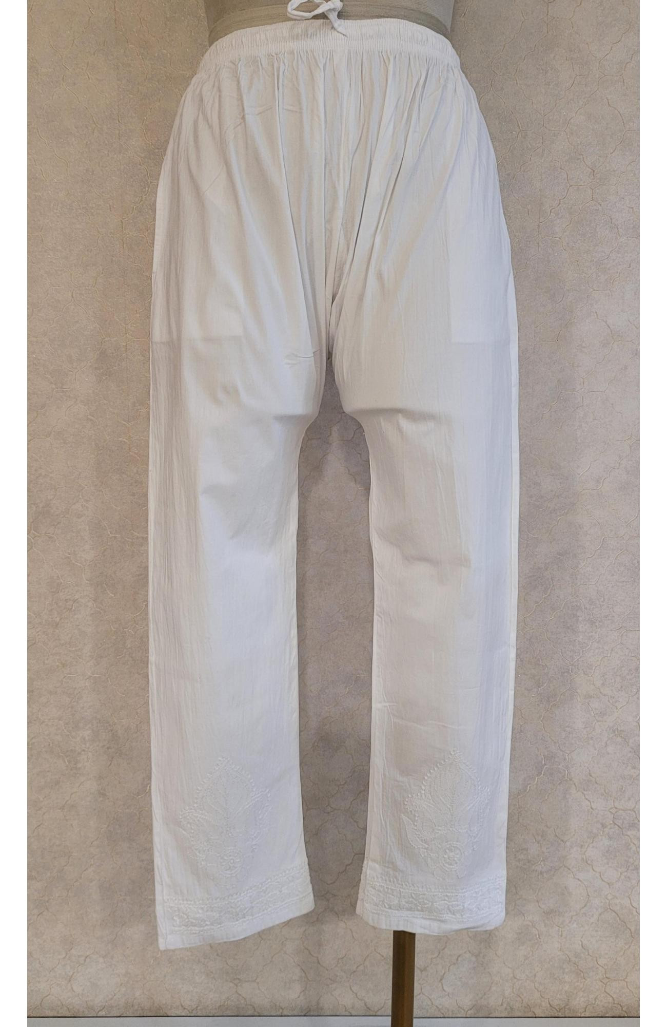 White Cotton Lycra Stretchable Chikankari Pant