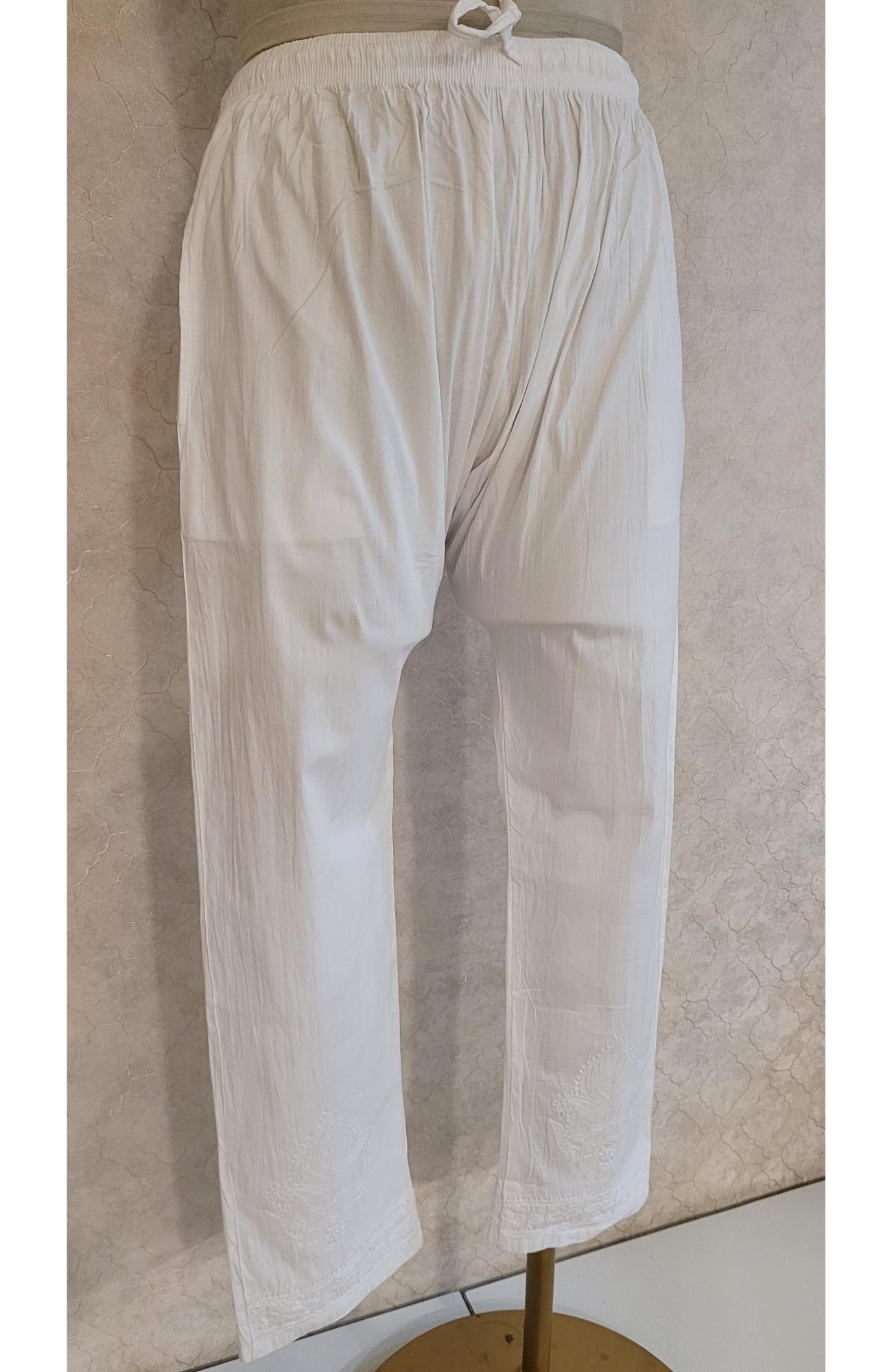 White Cotton Lycra Stretchable Chikankari Pant