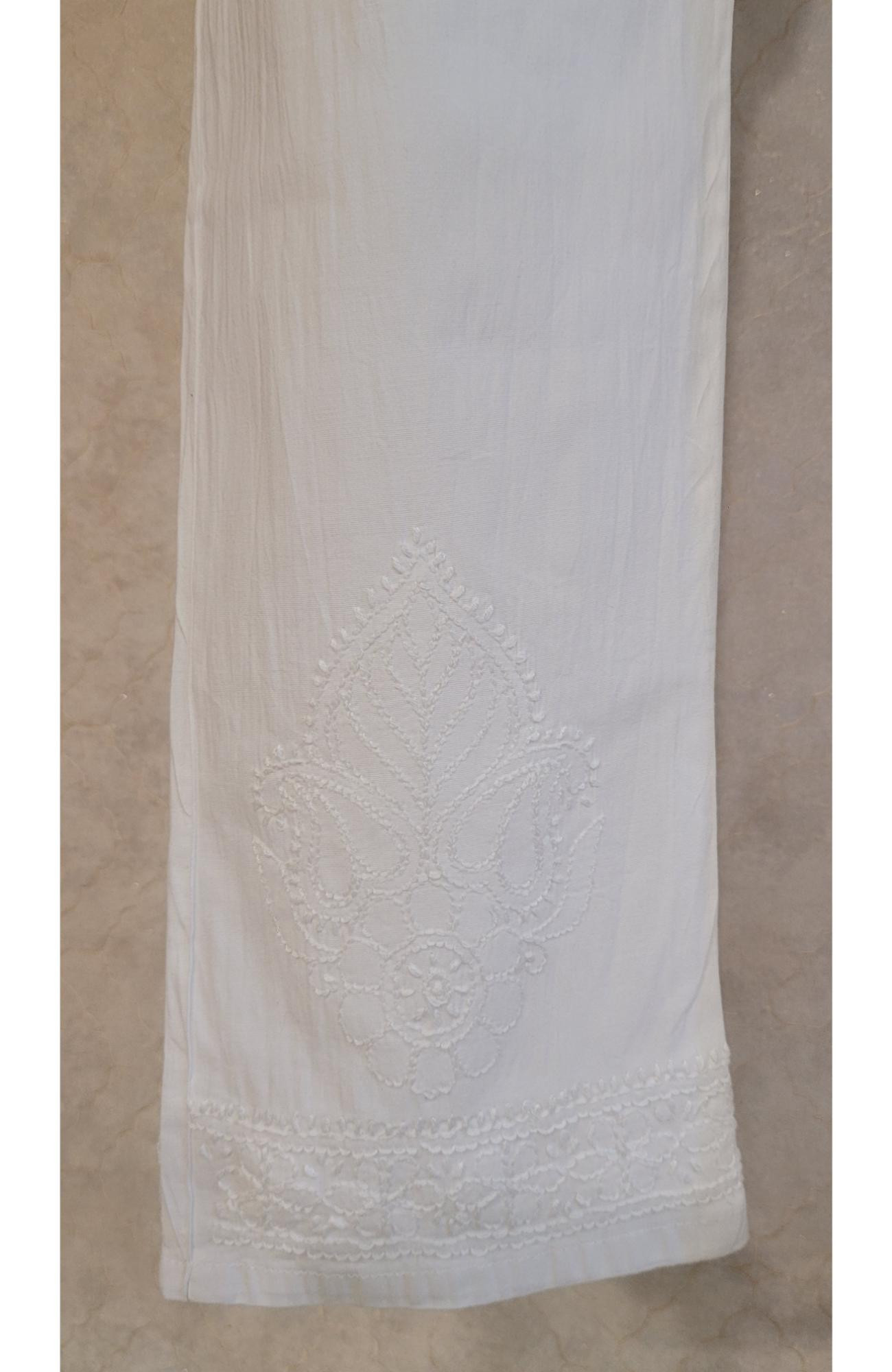 White Cotton Lycra Stretchable Chikankari Pant