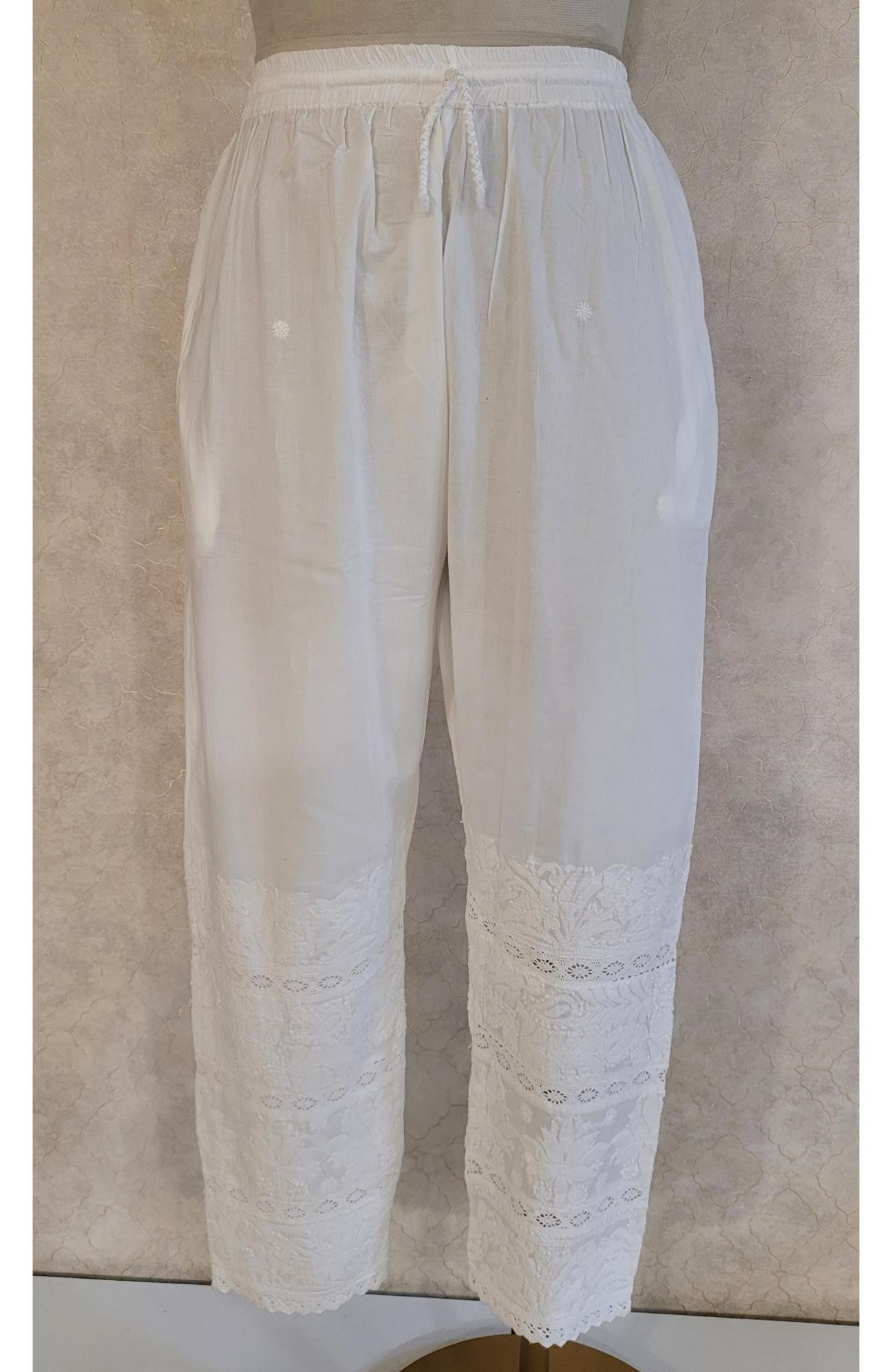 White Cotton Chikankari Pant