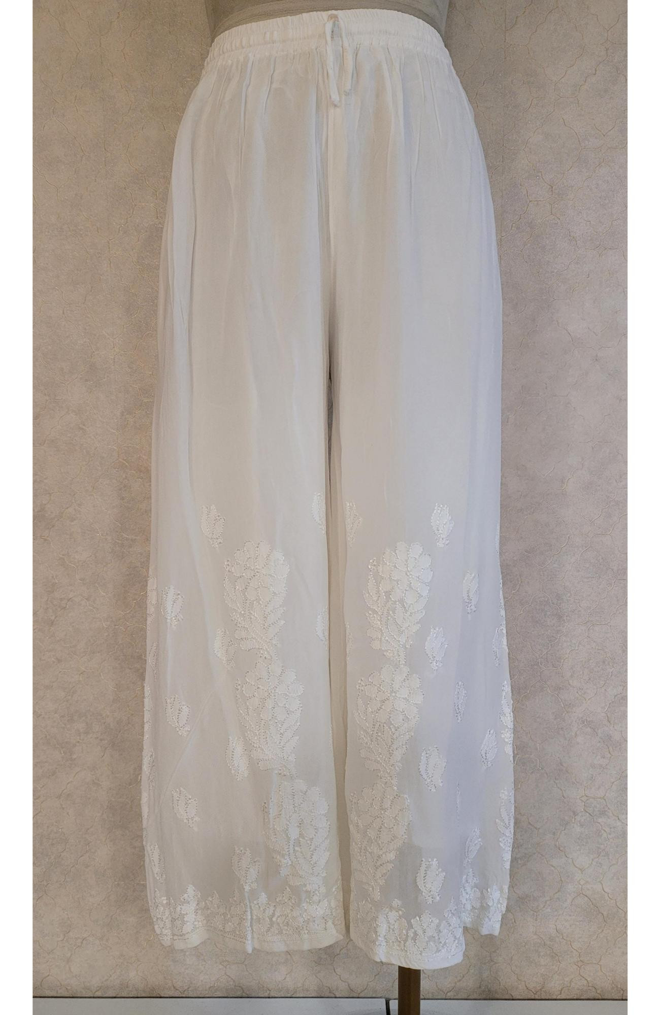 White Pure Georgette Chikankari Palazo