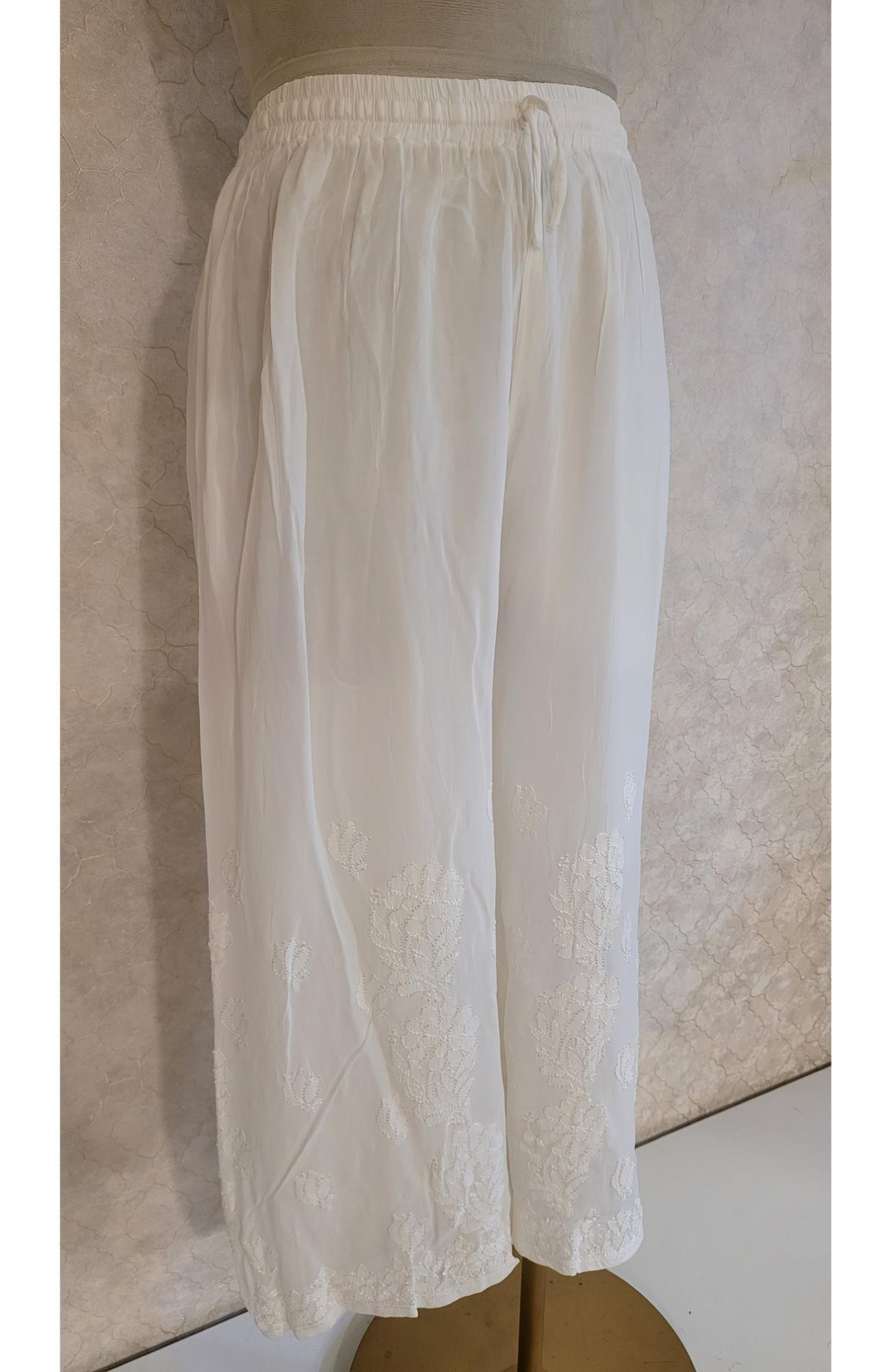 White Pure Georgette Chikankari Palazo
