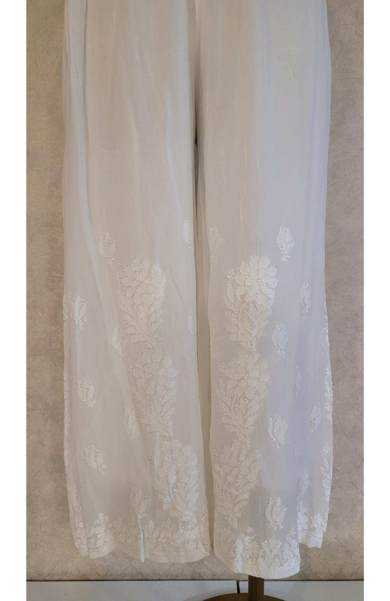 White Pure Georgette Chikankari Palazo