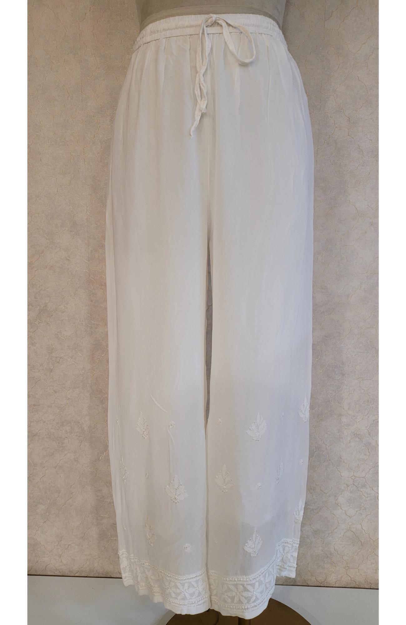 White Pure Georgette Chikankari Palazo