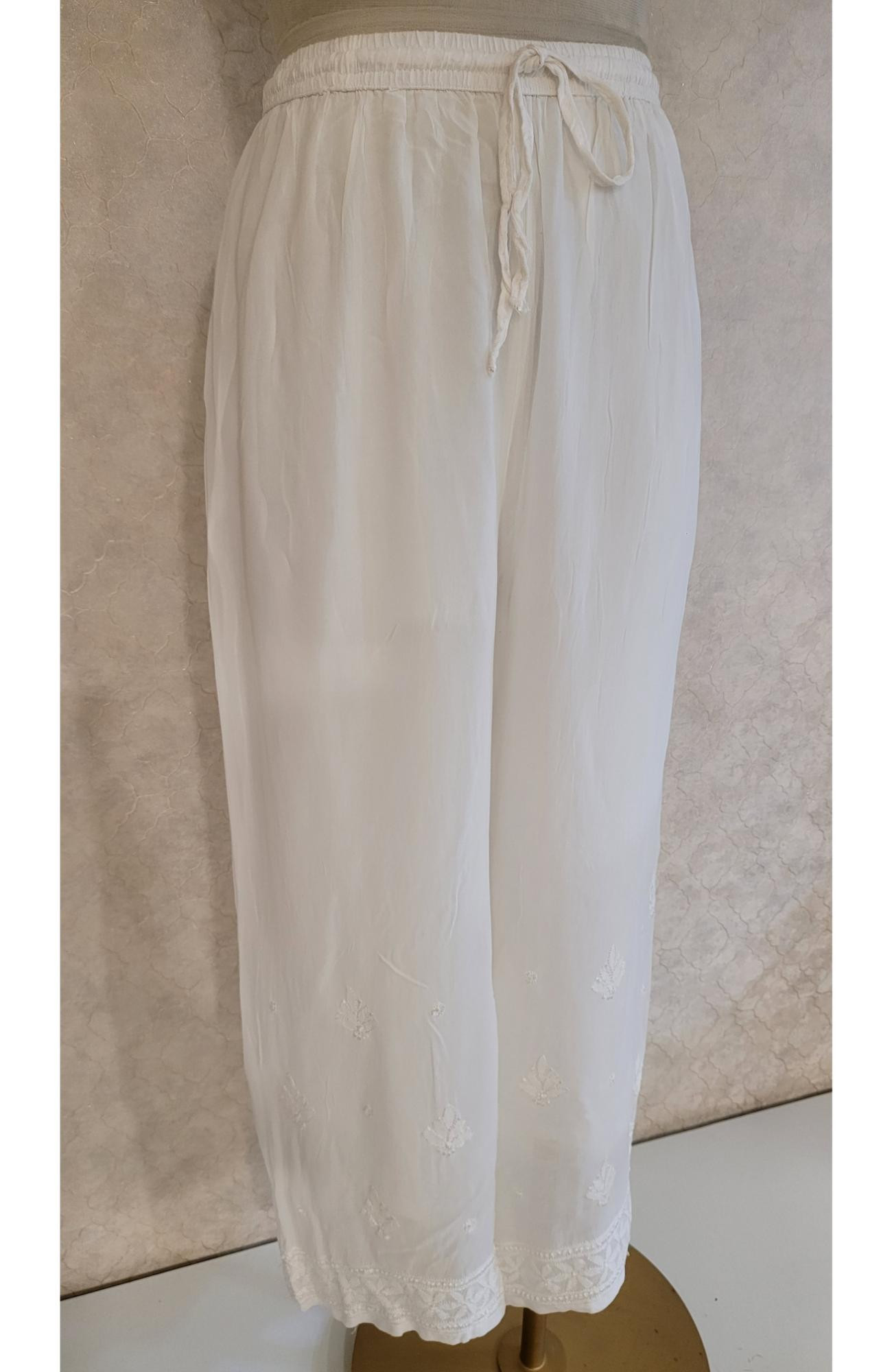 White Pure Georgette Chikankari Palazo