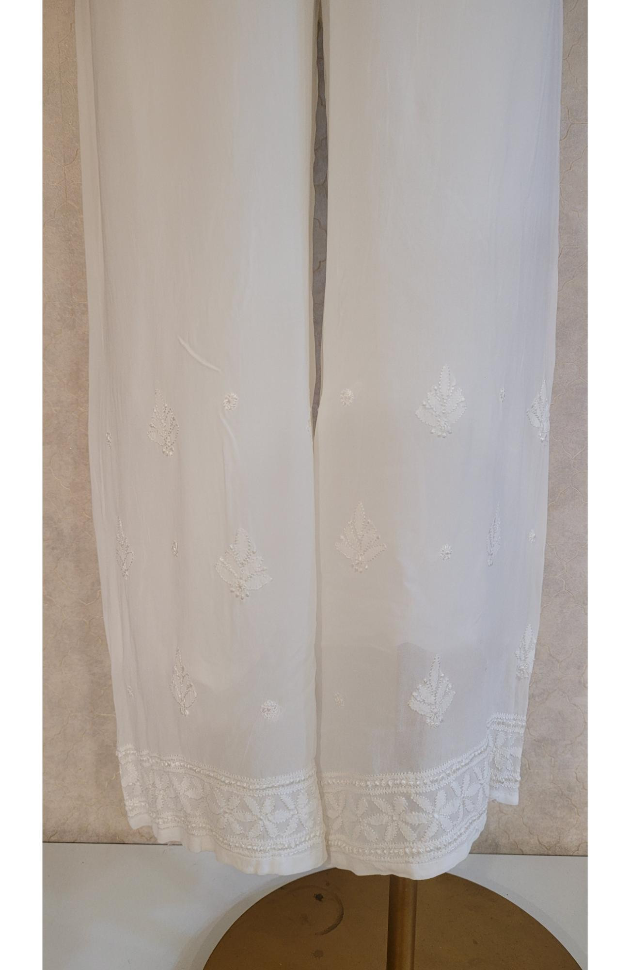 White Pure Georgette Chikankari Palazo