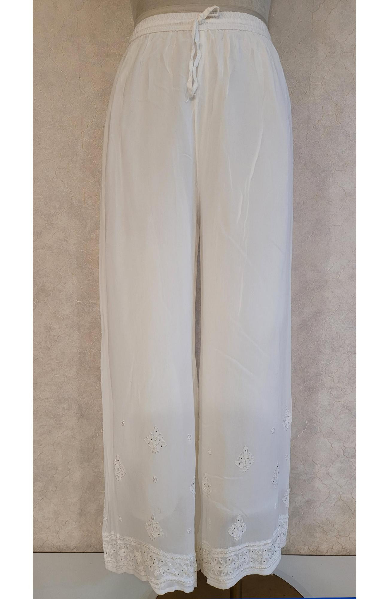 White Pure Georgette Chikankari Palazo