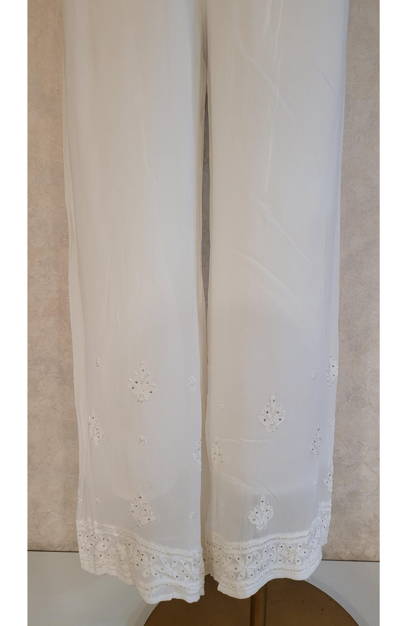 White Pure Georgette Chikankari Palazo