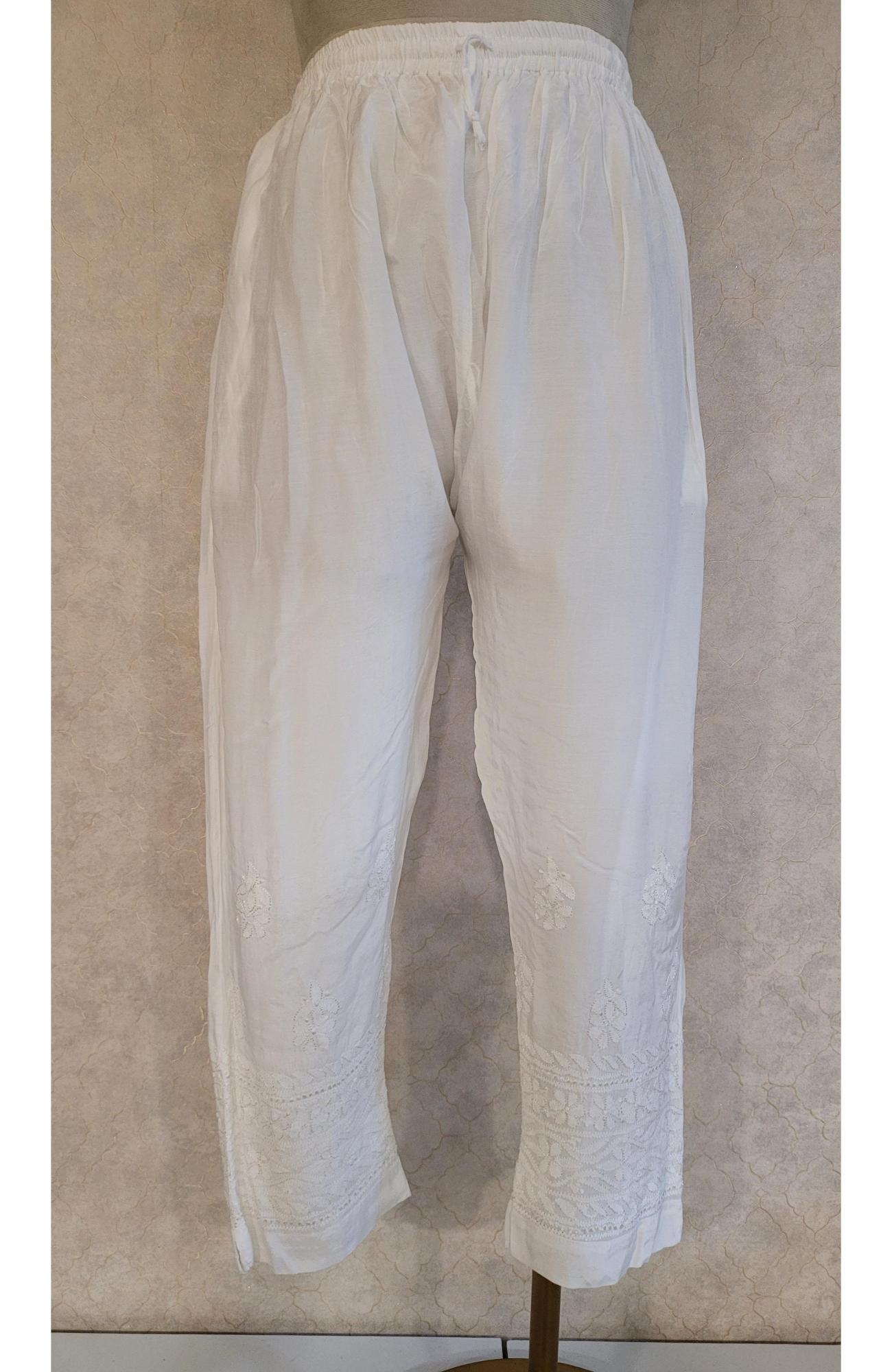 White Muslin Chikankari Pant