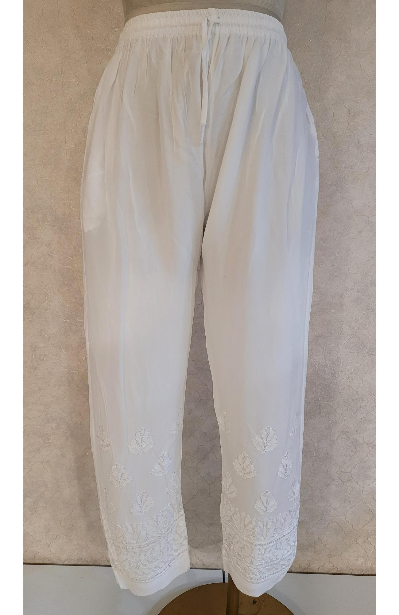 White Pure Georgette Chikankari Pant