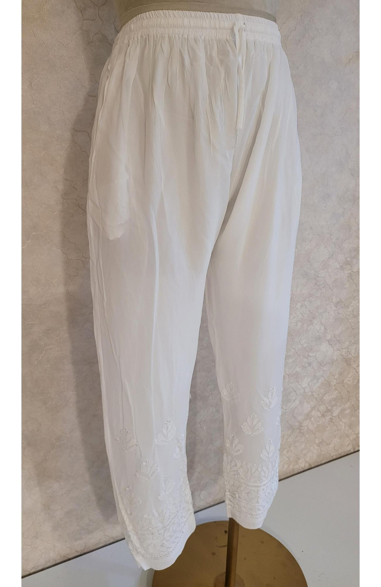 White Pure Georgette Chikankari Pant