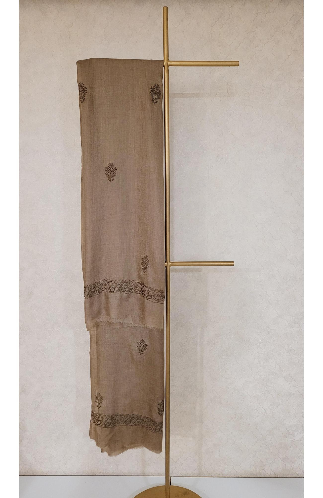 Brown Woolen Chikankari Shawl