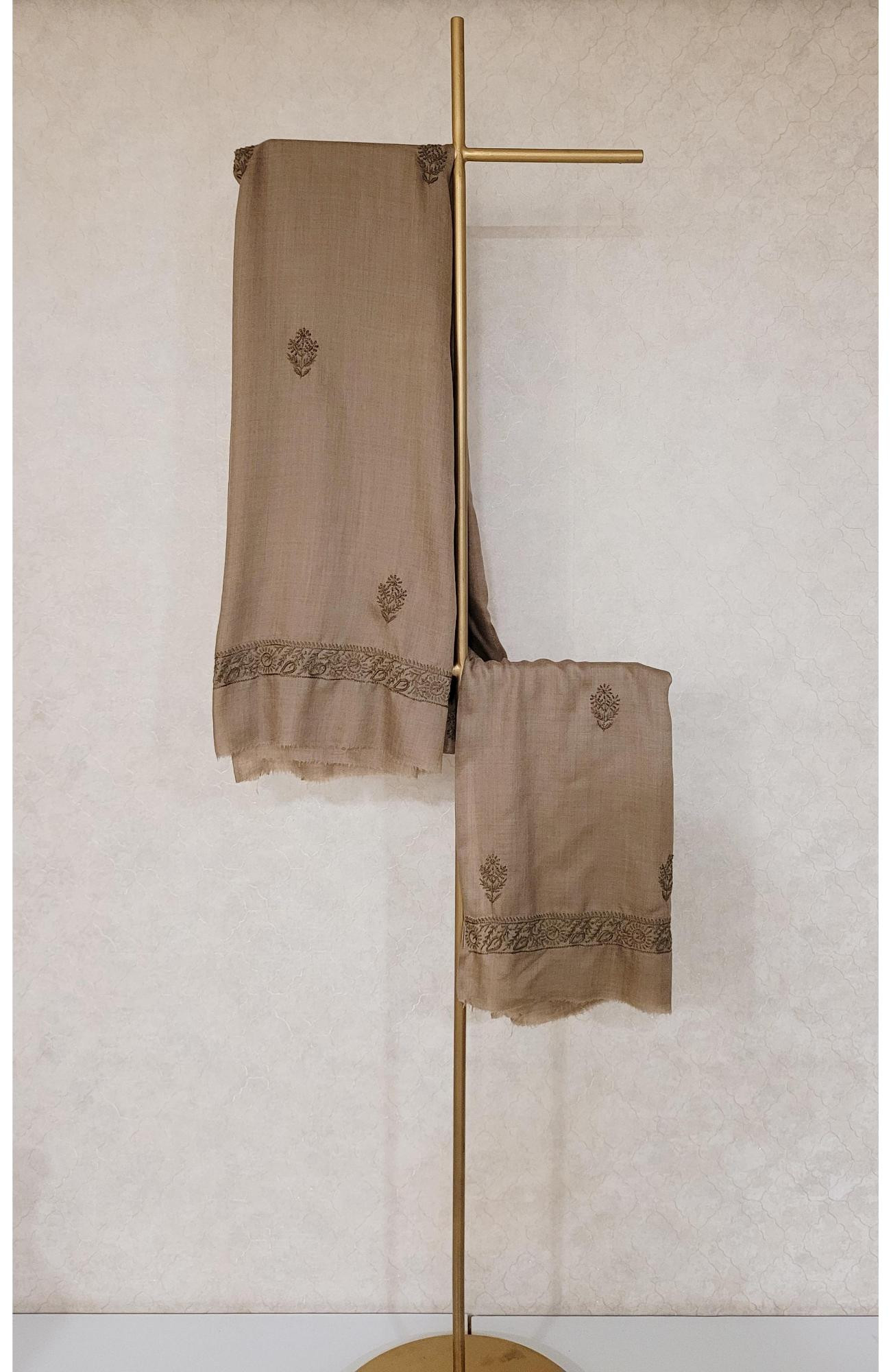 Brown Woolen Chikankari Shawl