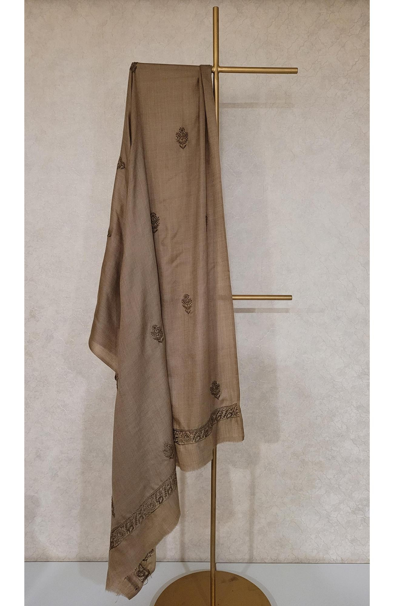 Brown Woolen Chikankari Shawl
