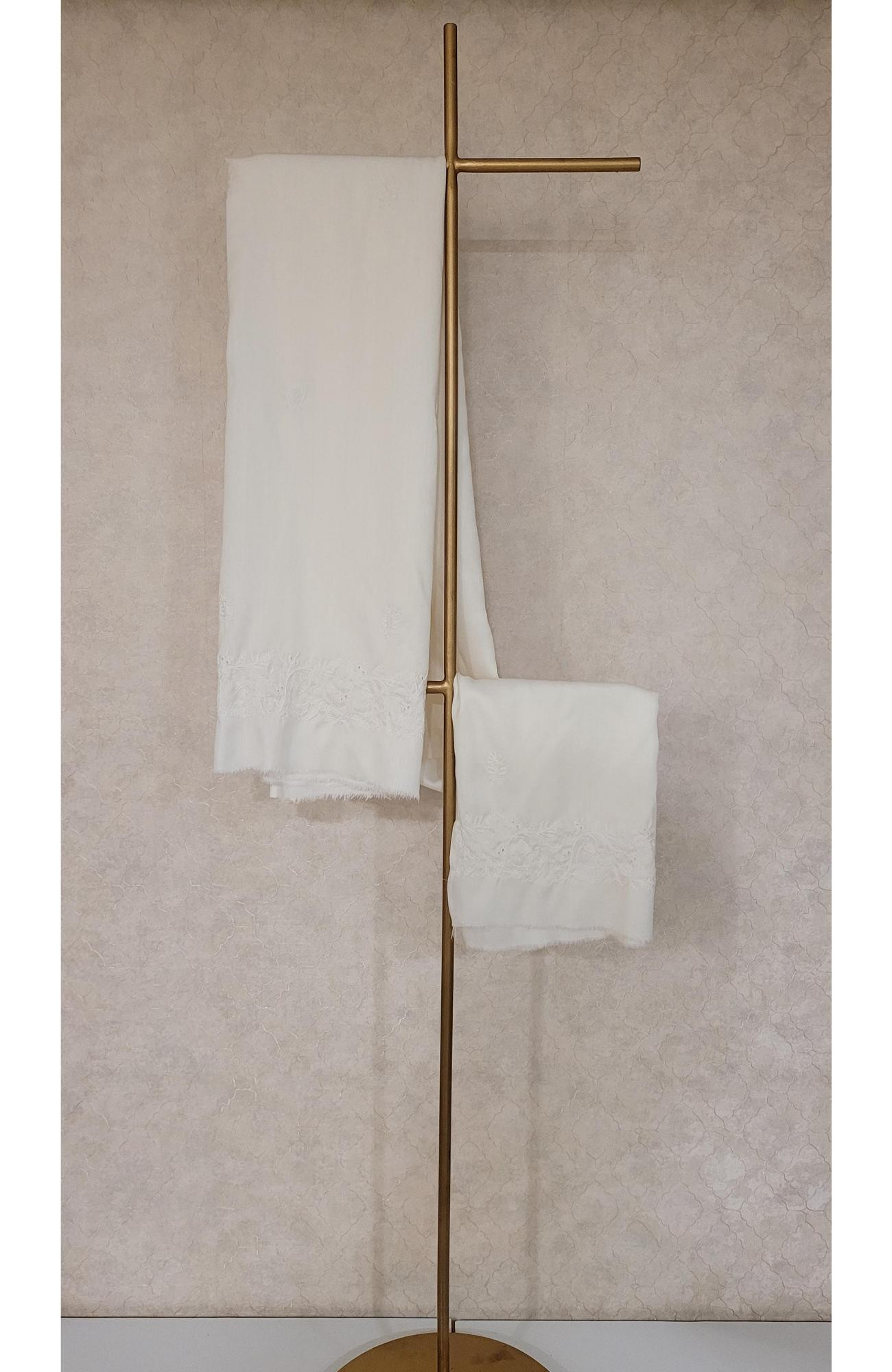 White Woolen Chikankari Shawl