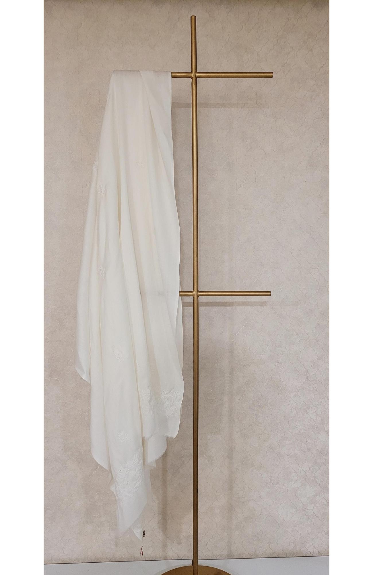White Woolen Chikankari Shawl