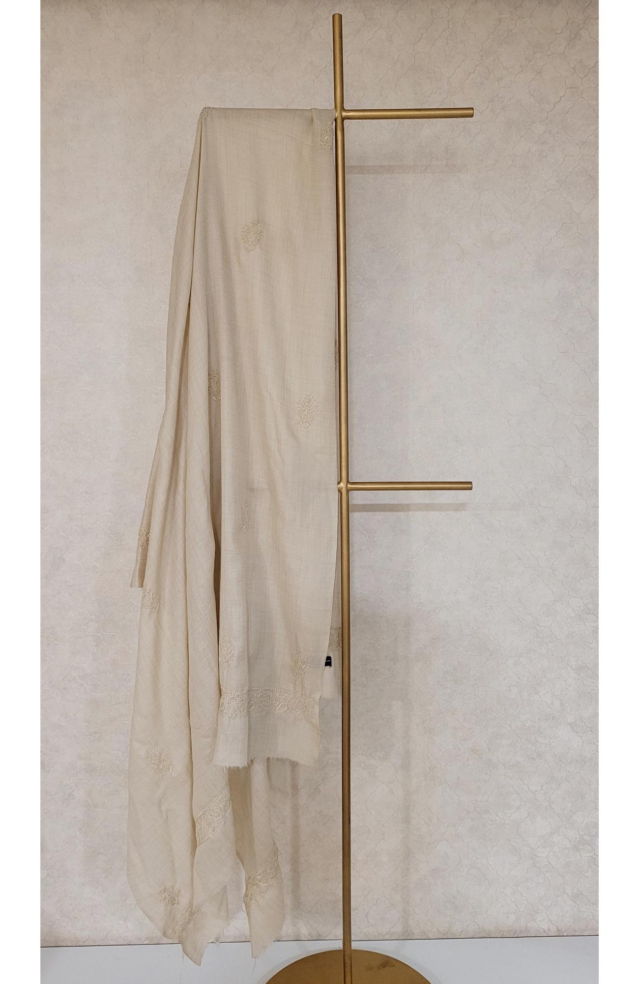 Beige Woolen Chikankari Shawl