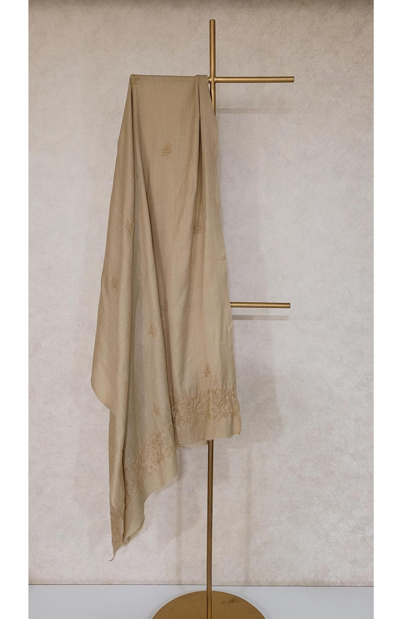 Beige Woolen Chikankari Shawl