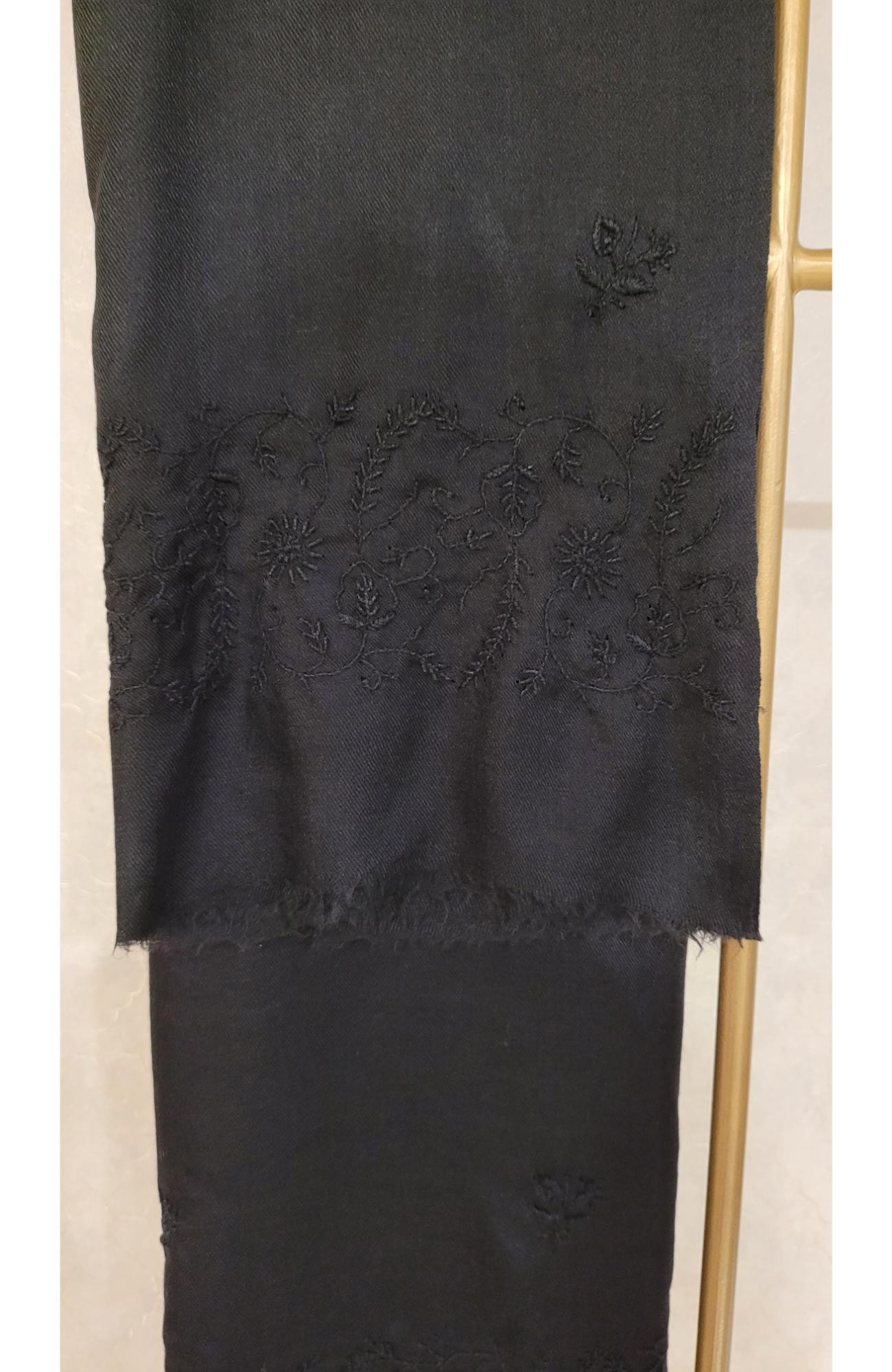 Black Woolen Chikankari Shawl