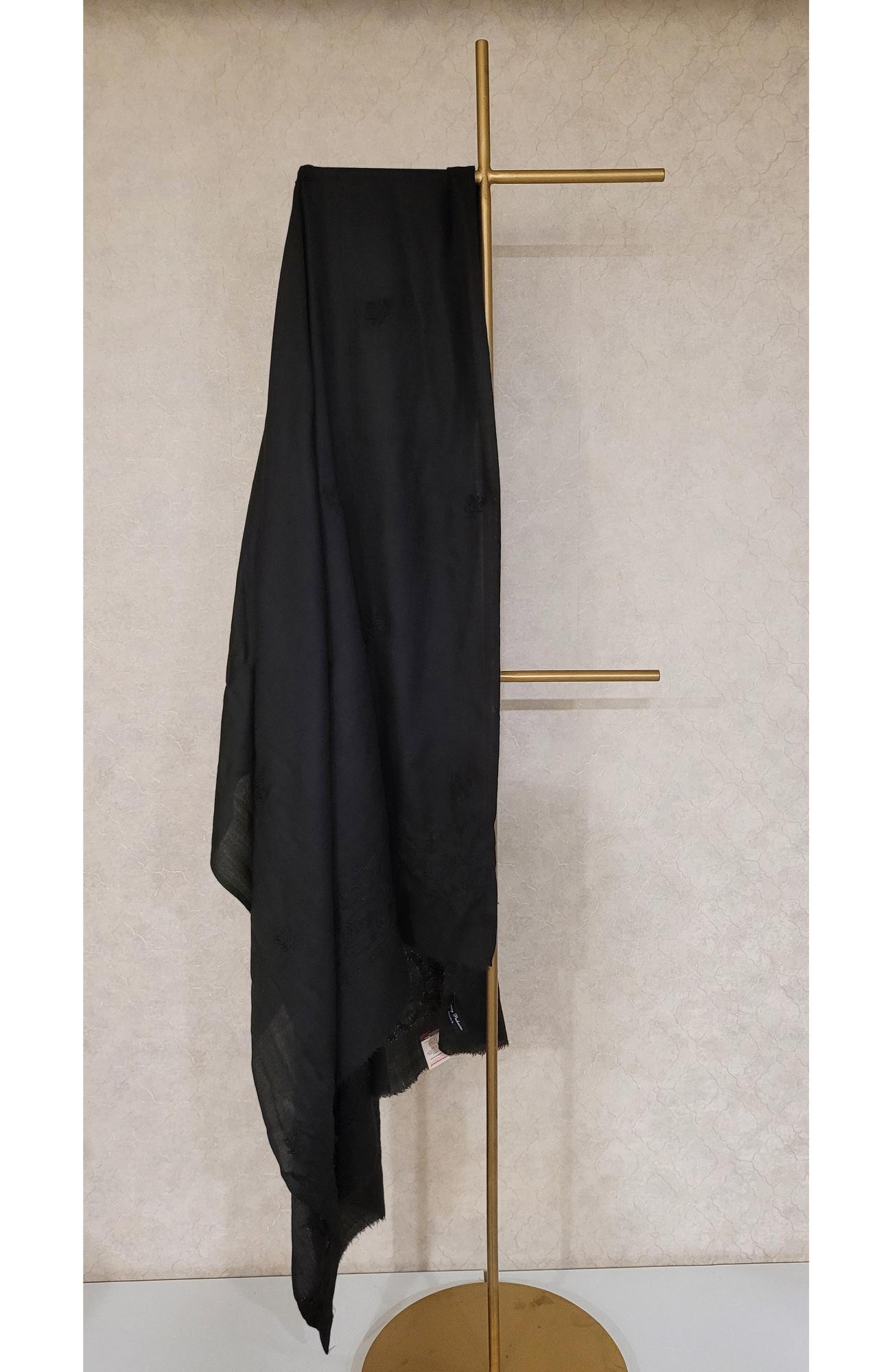 Black Woolen Chikankari Shawl