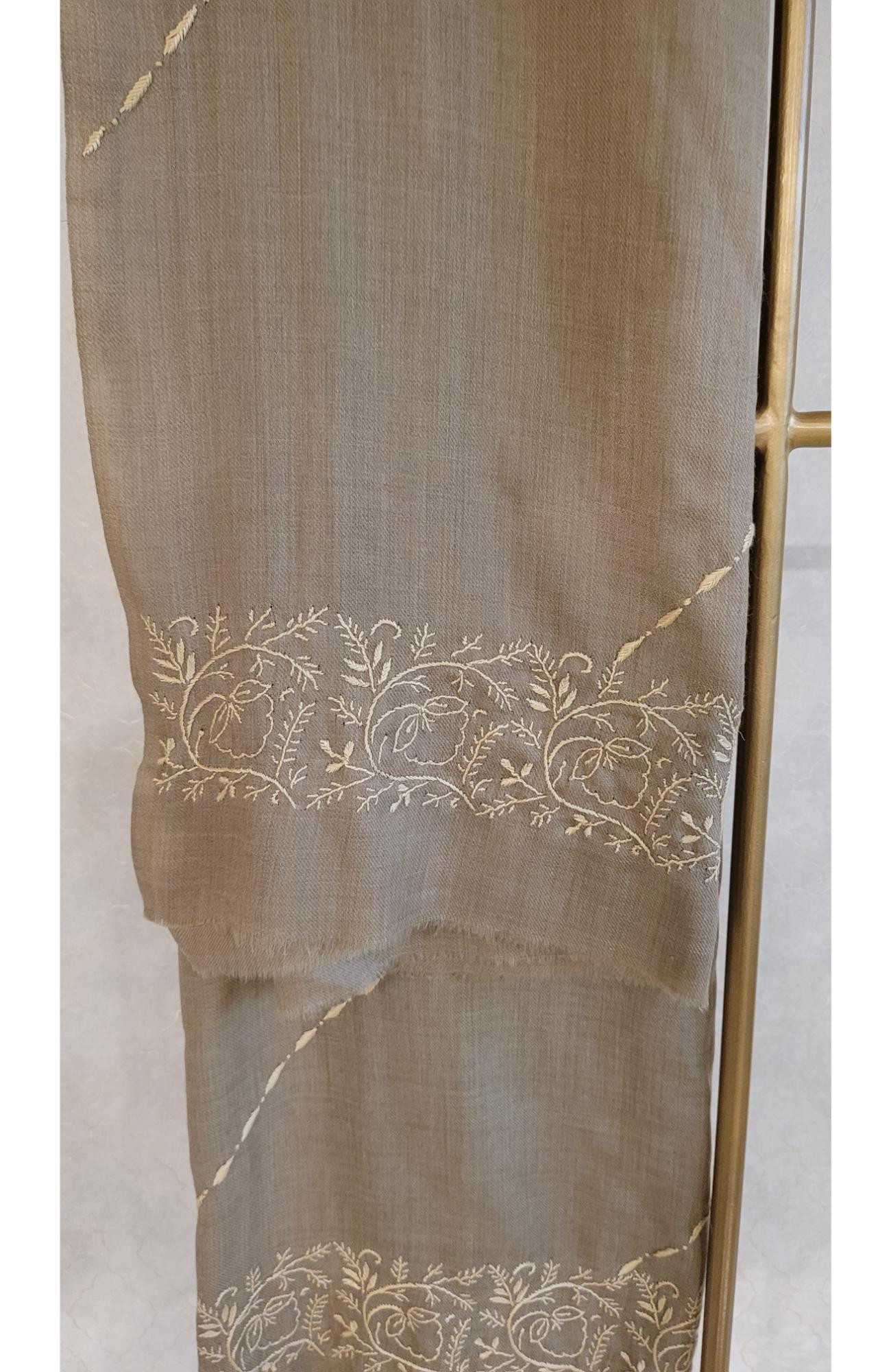 Brown Woolen Chikankari Shawl