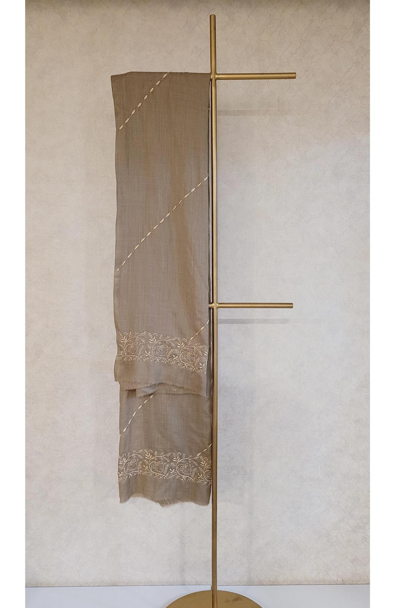 Brown Woolen Chikankari Shawl