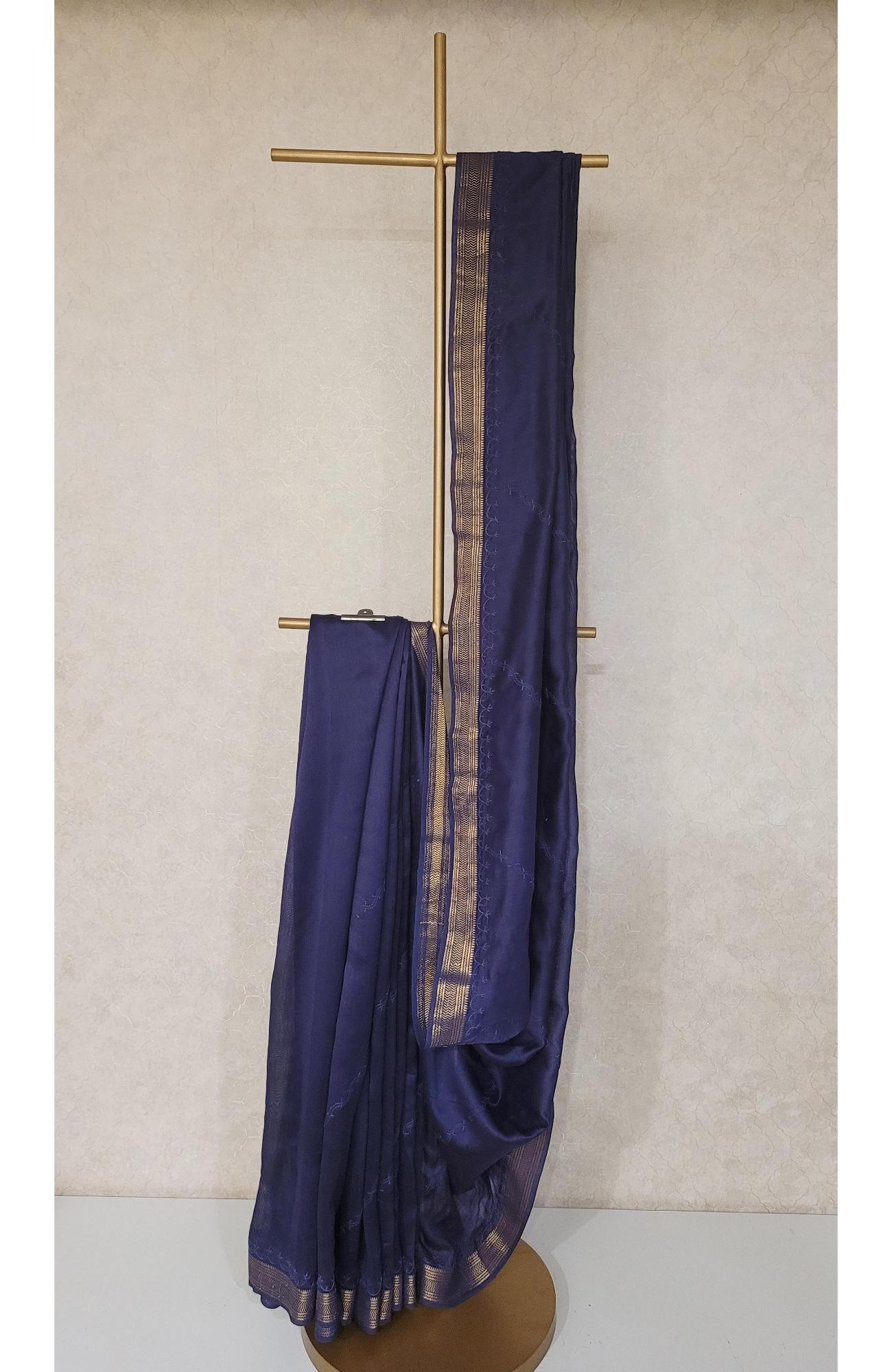 Ink Blue Chanderi Silk Chikankari Saree
