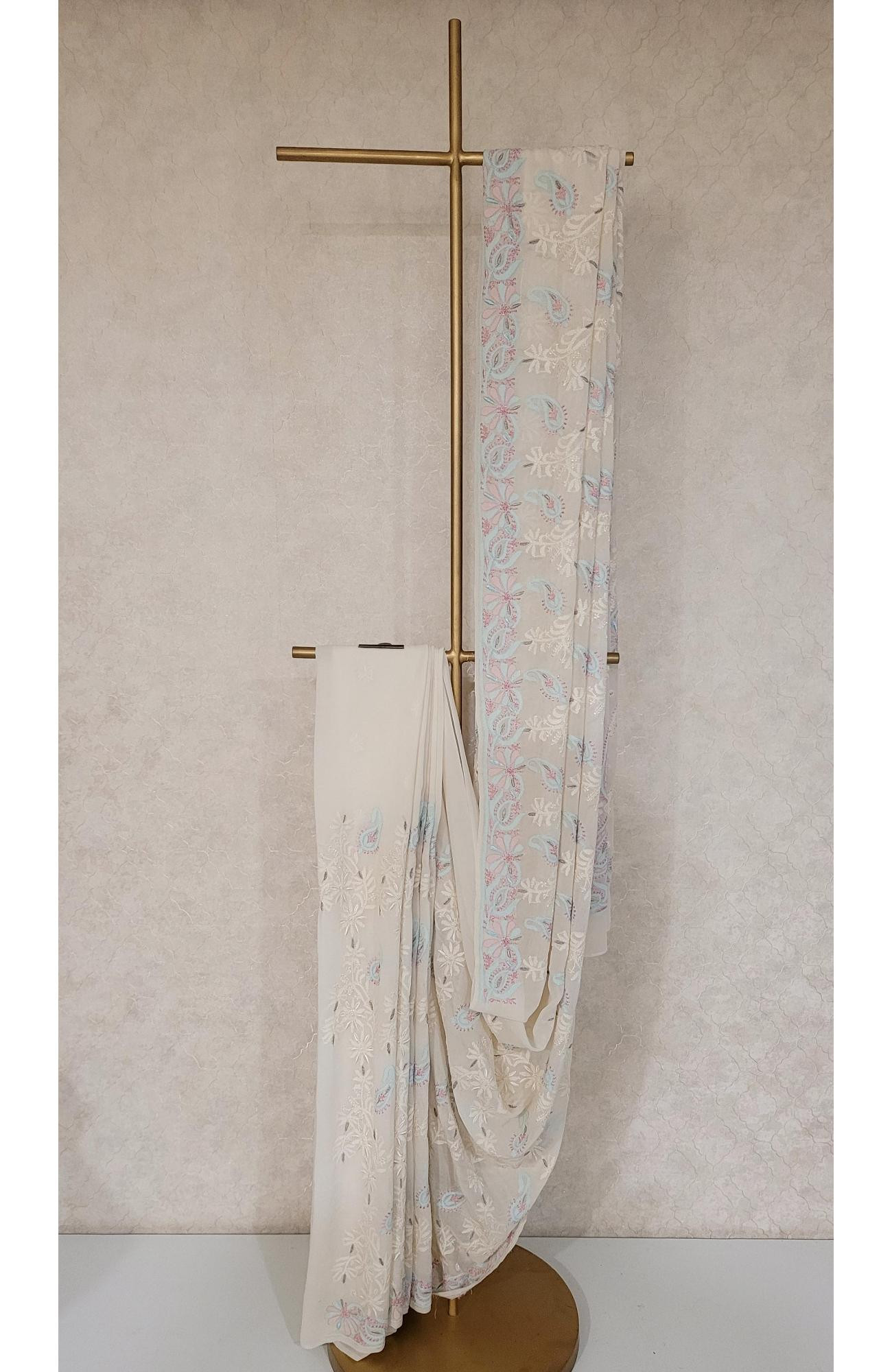 Off-white Pure Greorgette Chikankari Saree