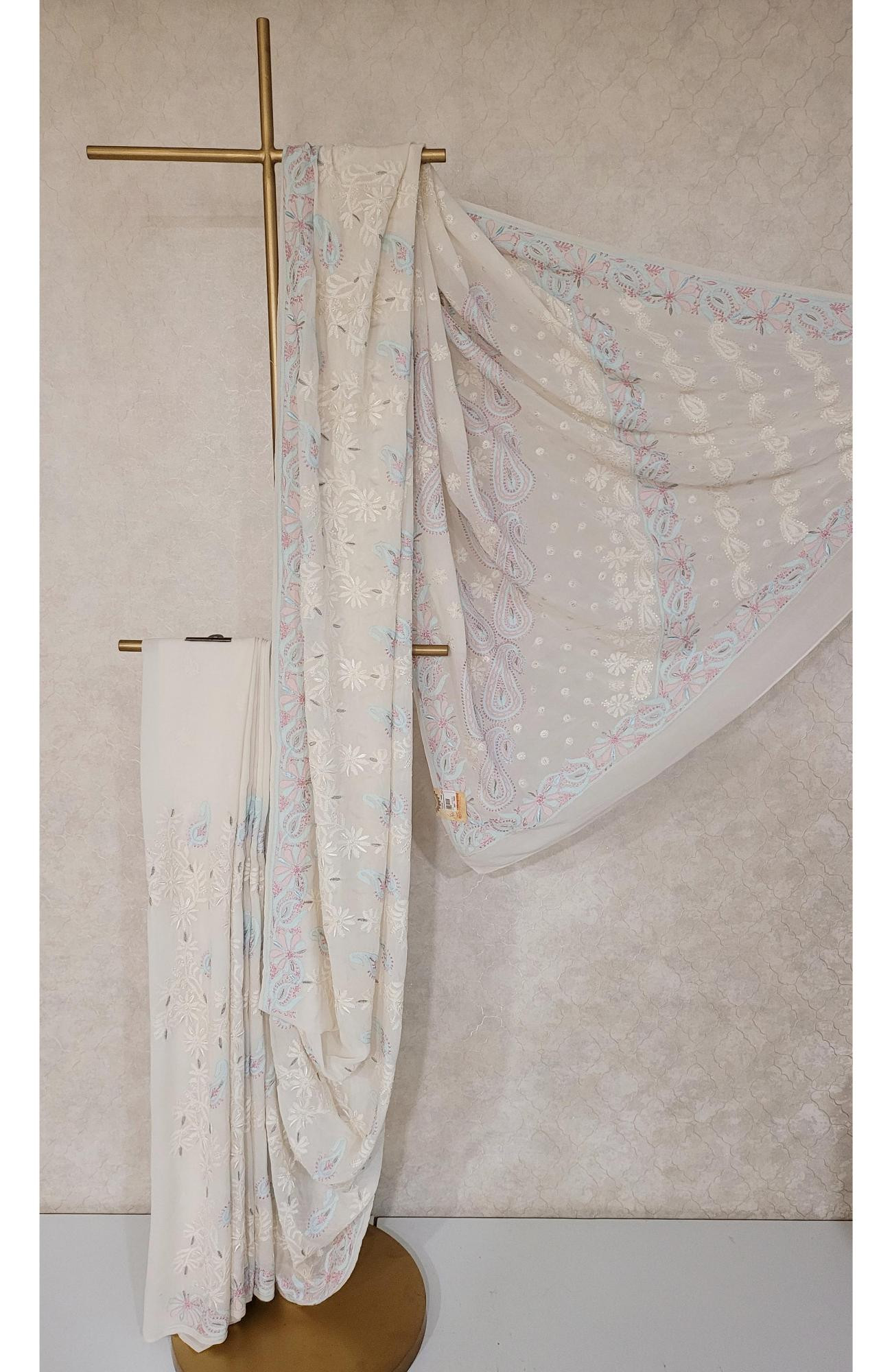 Off-white Pure Greorgette Chikankari Saree