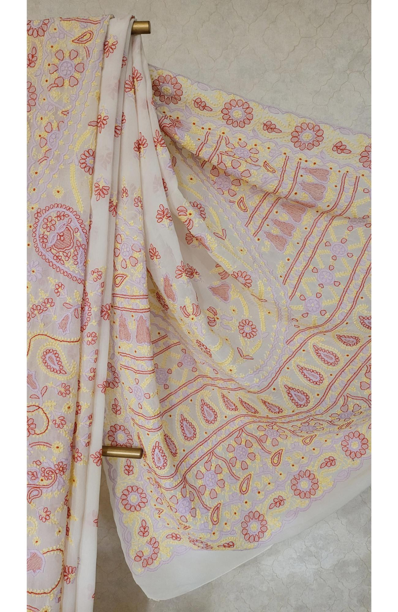 Off-white Pure Georgette Chikankari Saree