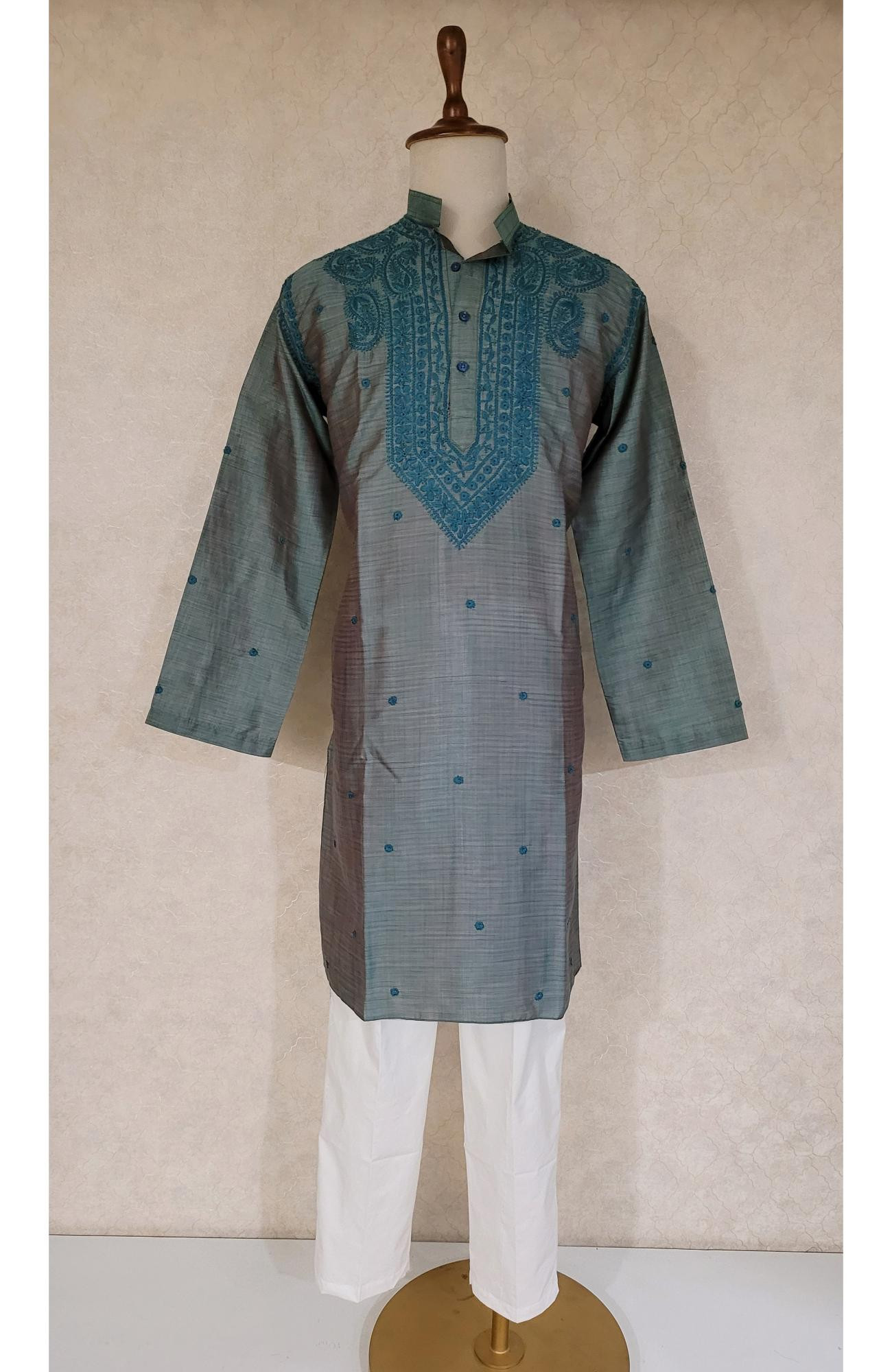 Green Silk Blend Chikankari Kurta