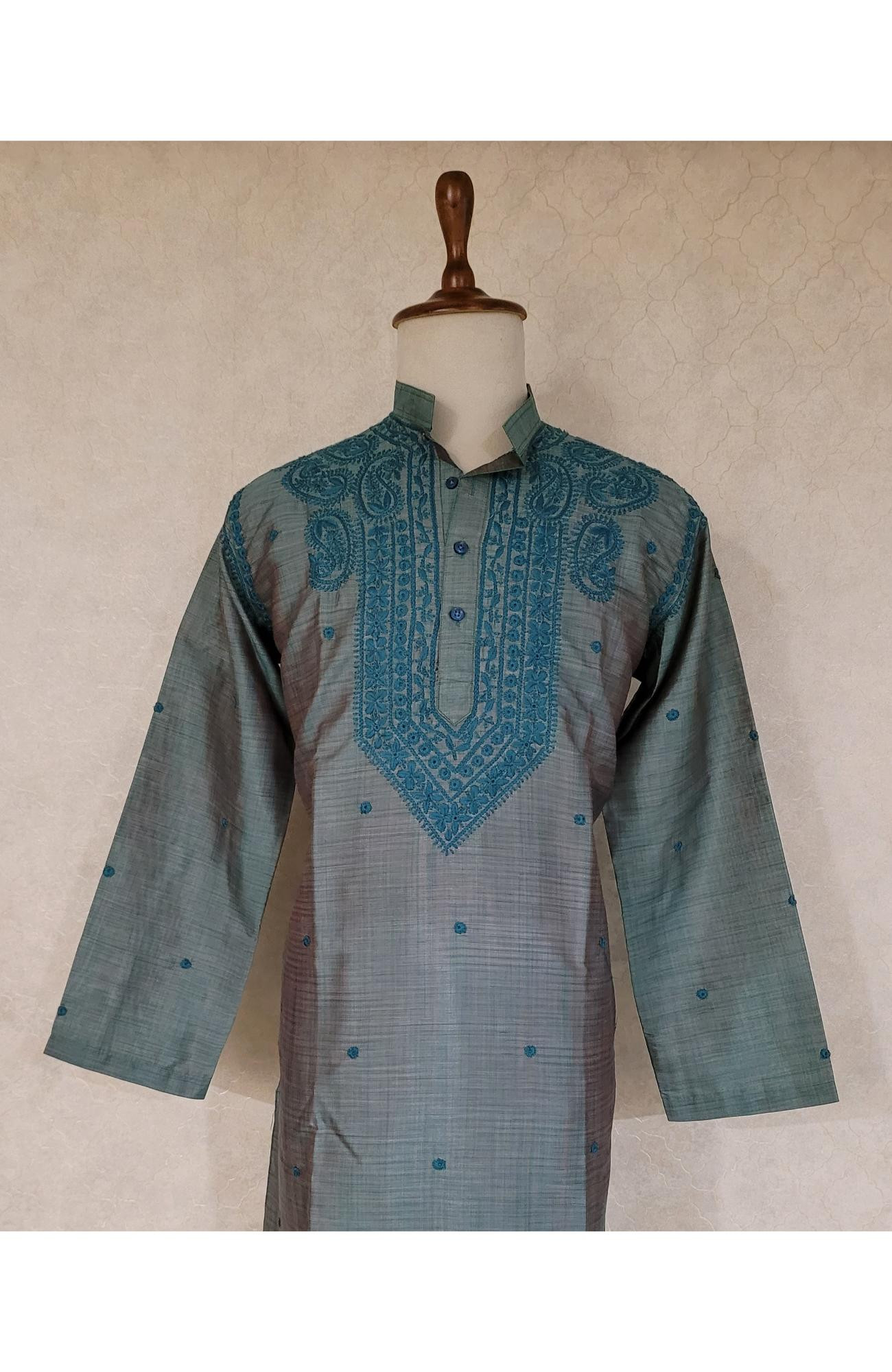 Green Silk Blend Chikankari Kurta