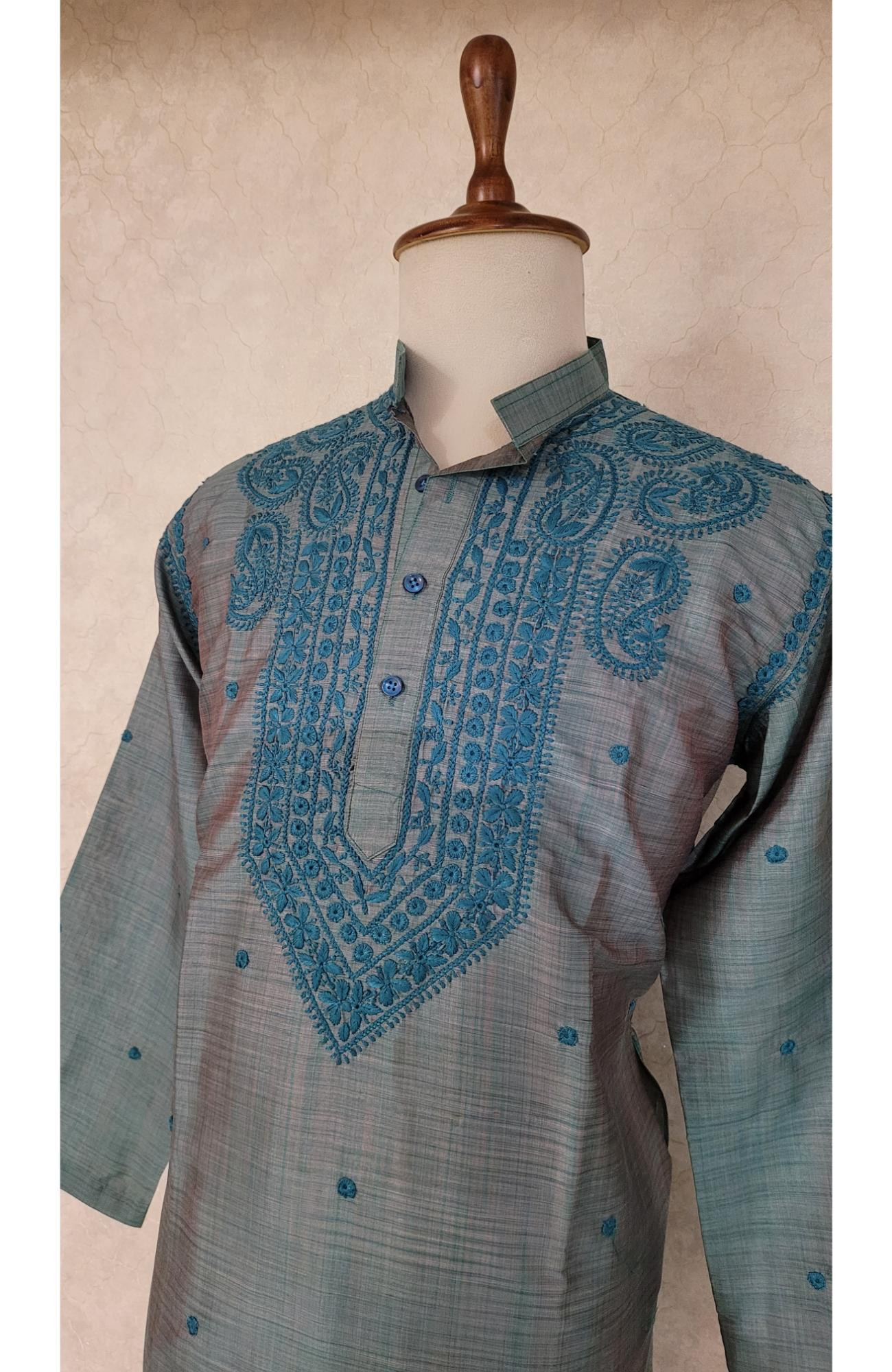 Green Silk Blend Chikankari Kurta