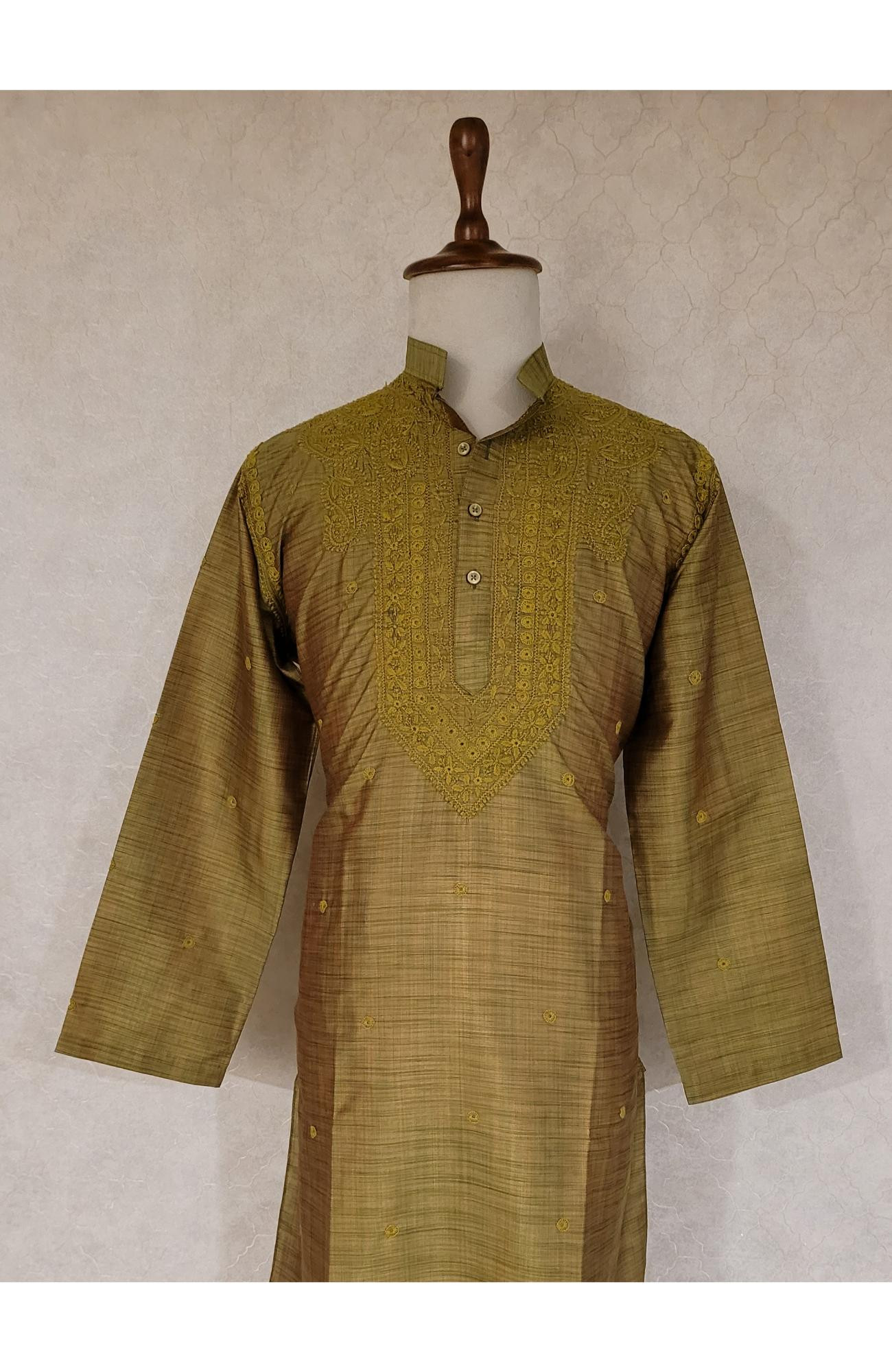 Dhani Green Silk Blend Chikankari Kurta