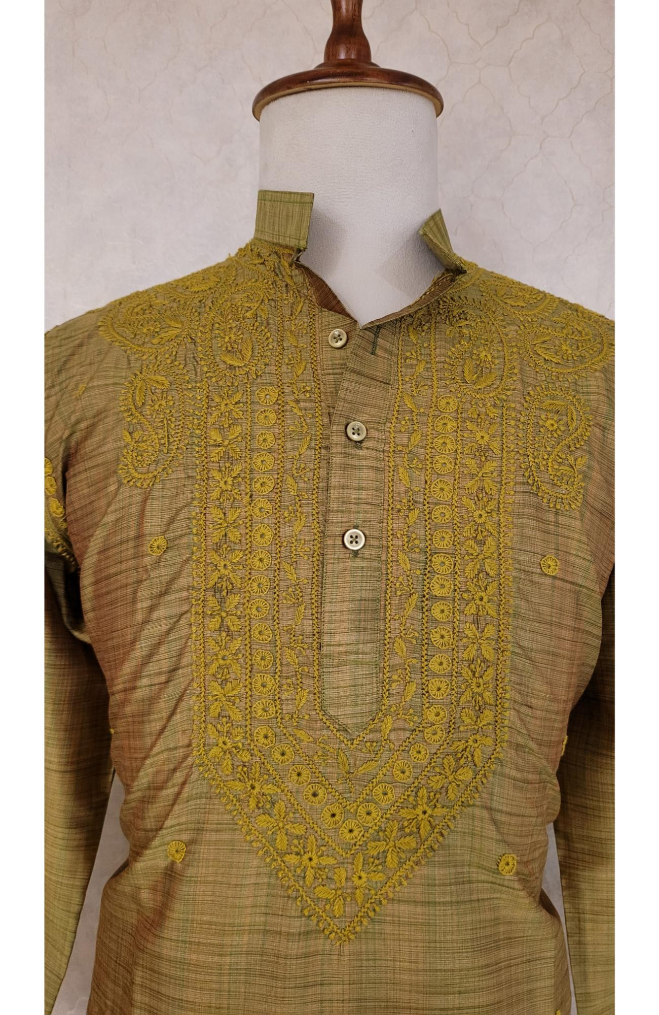 Dhani Green Silk Blend Chikankari Kurta