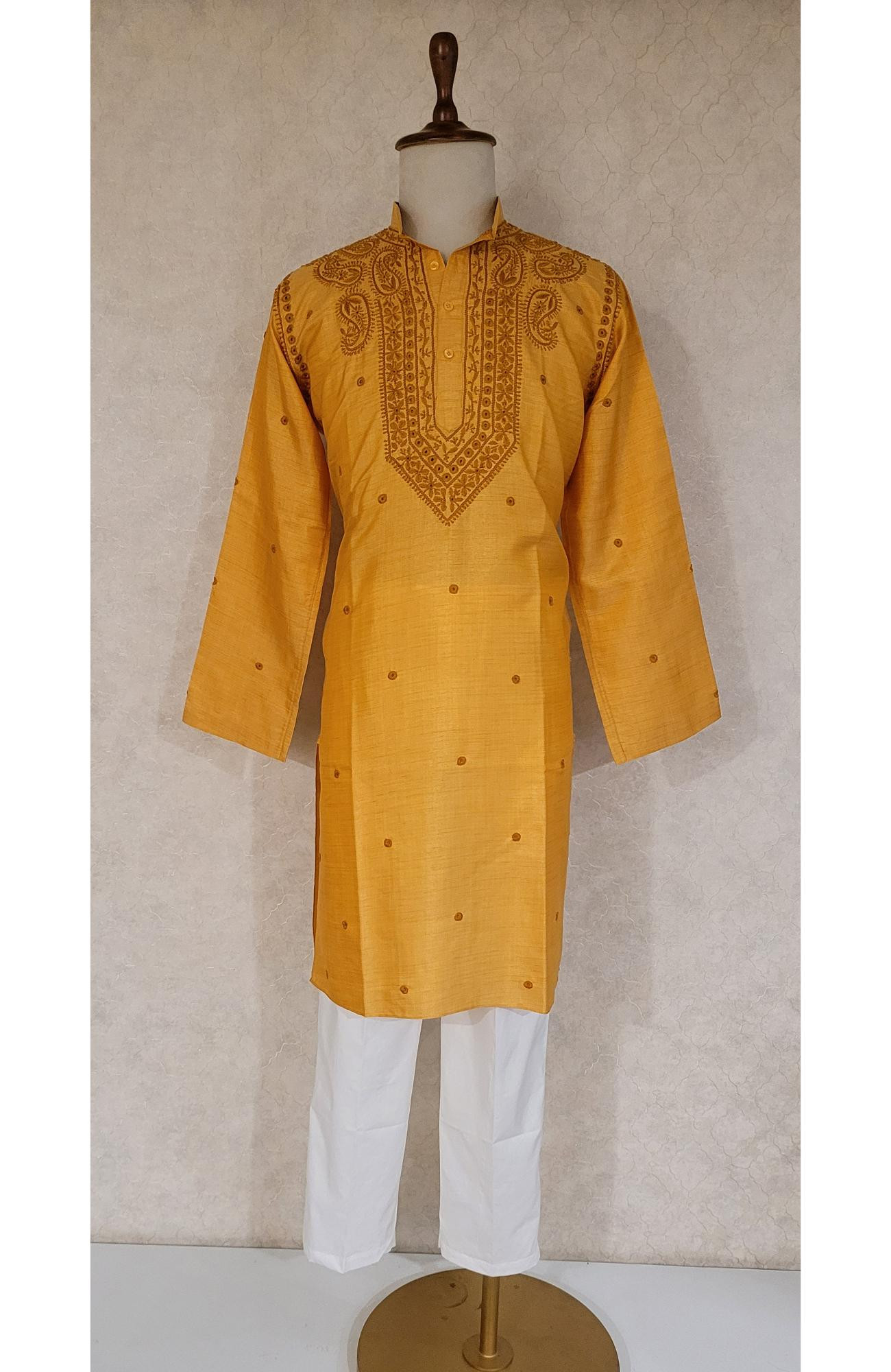 Green Silk Blend Chikankari Kurta