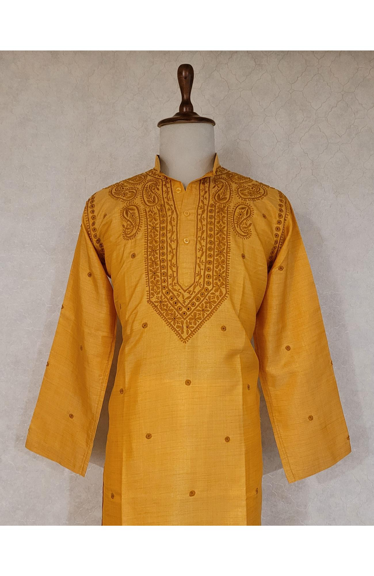 Green Silk Blend Chikankari Kurta