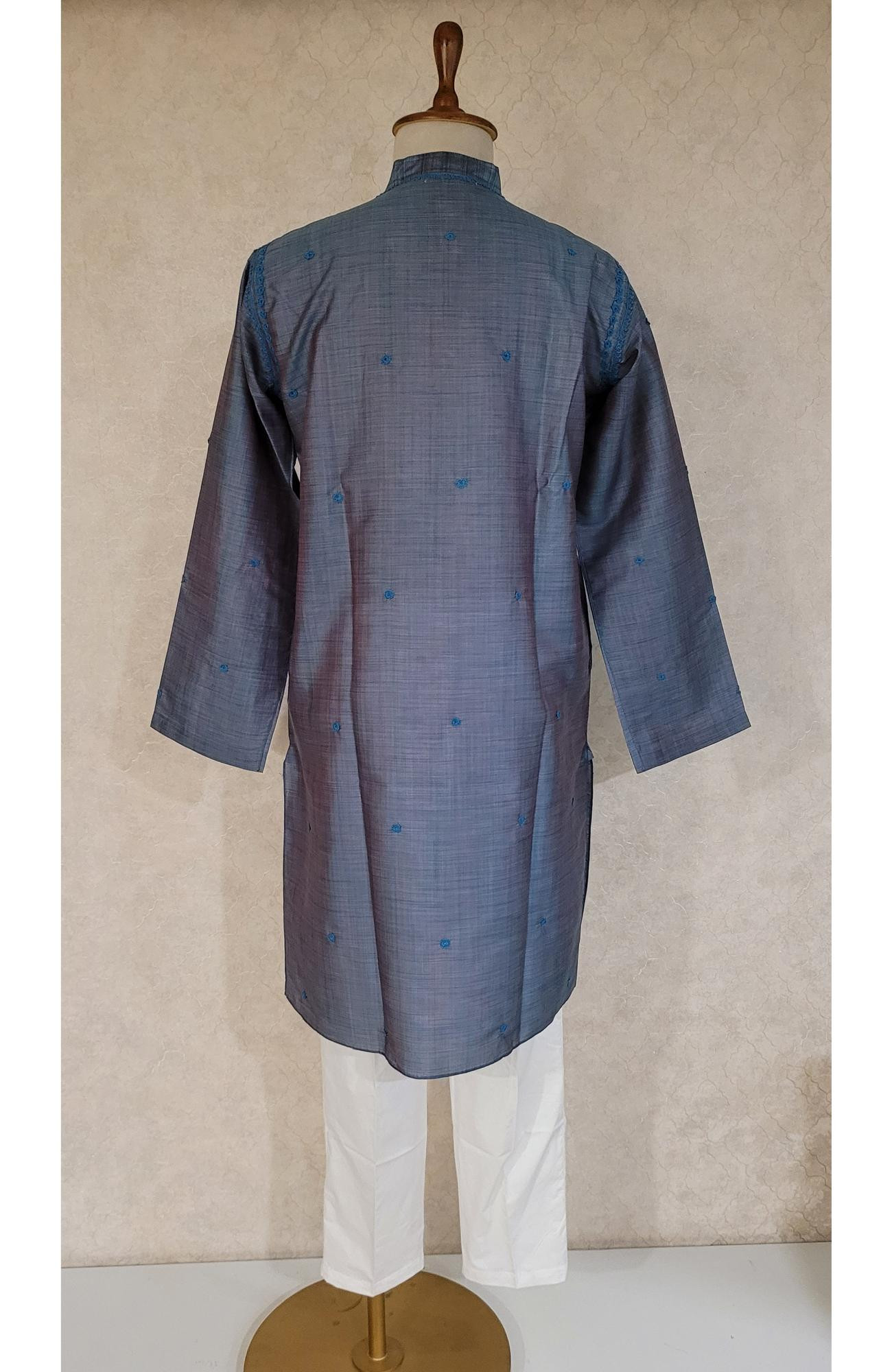 Blue Silk Blend Chikankari Kurta