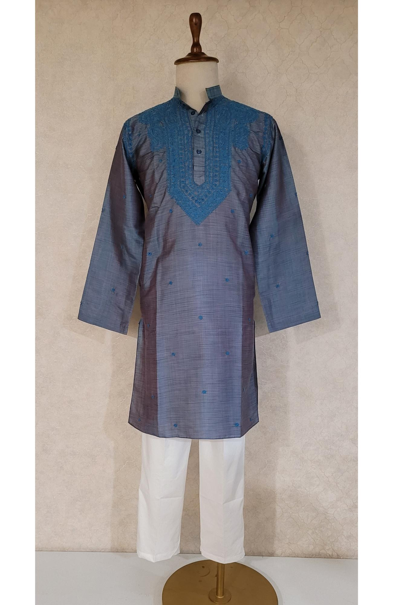 Blue Silk Blend Chikankari Kurta