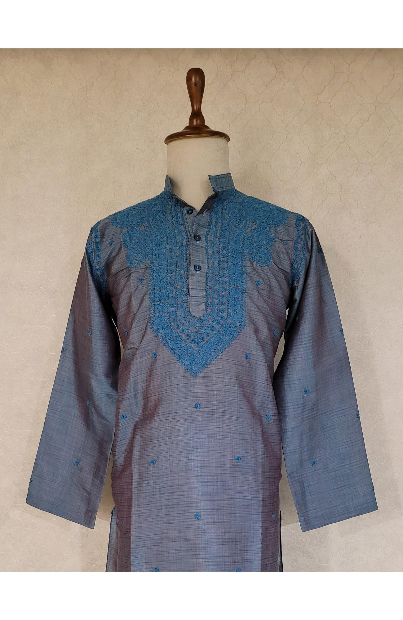 Blue Silk Blend Chikankari Kurta