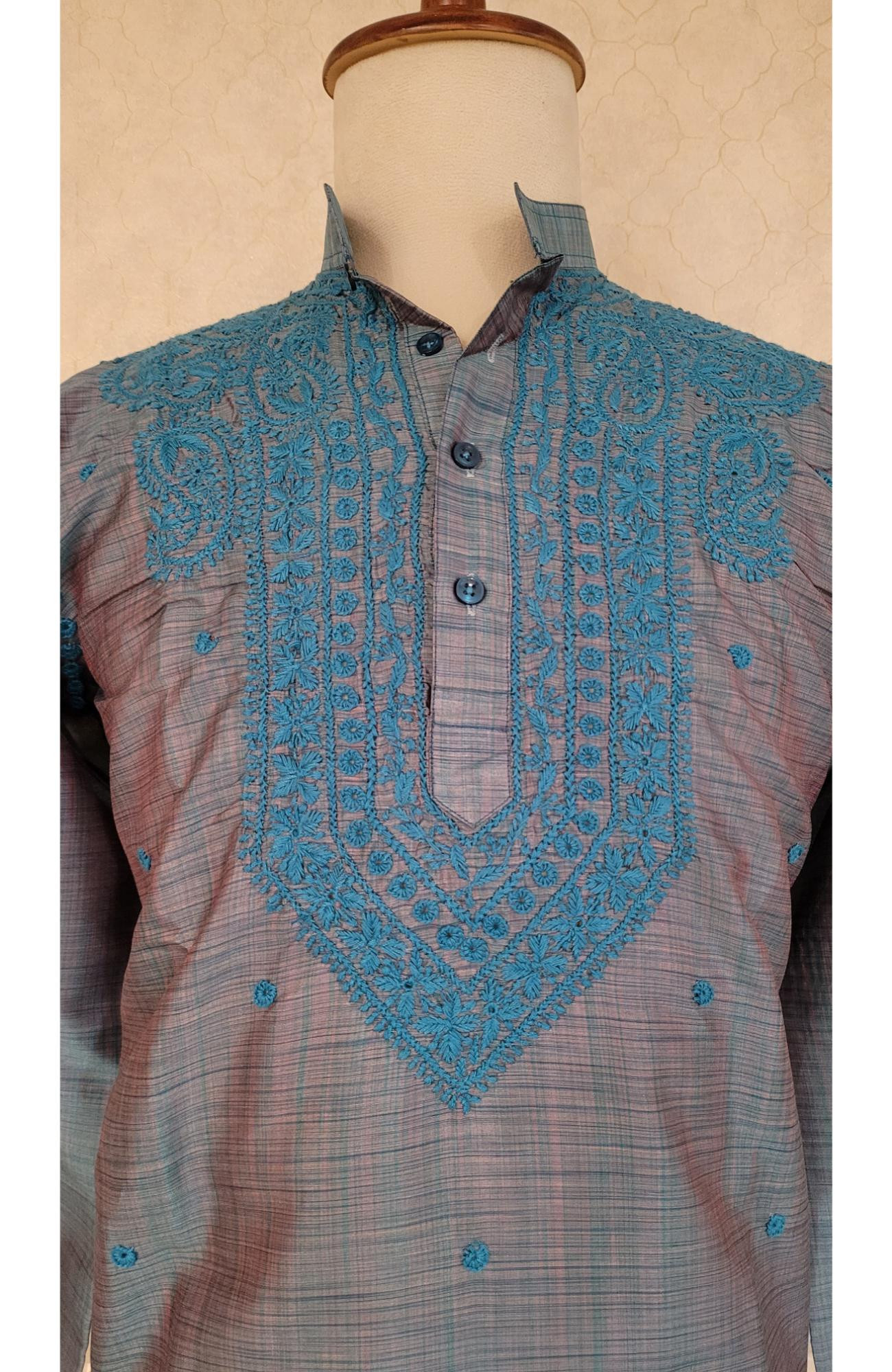 Blue Silk Blend Chikankari Kurta