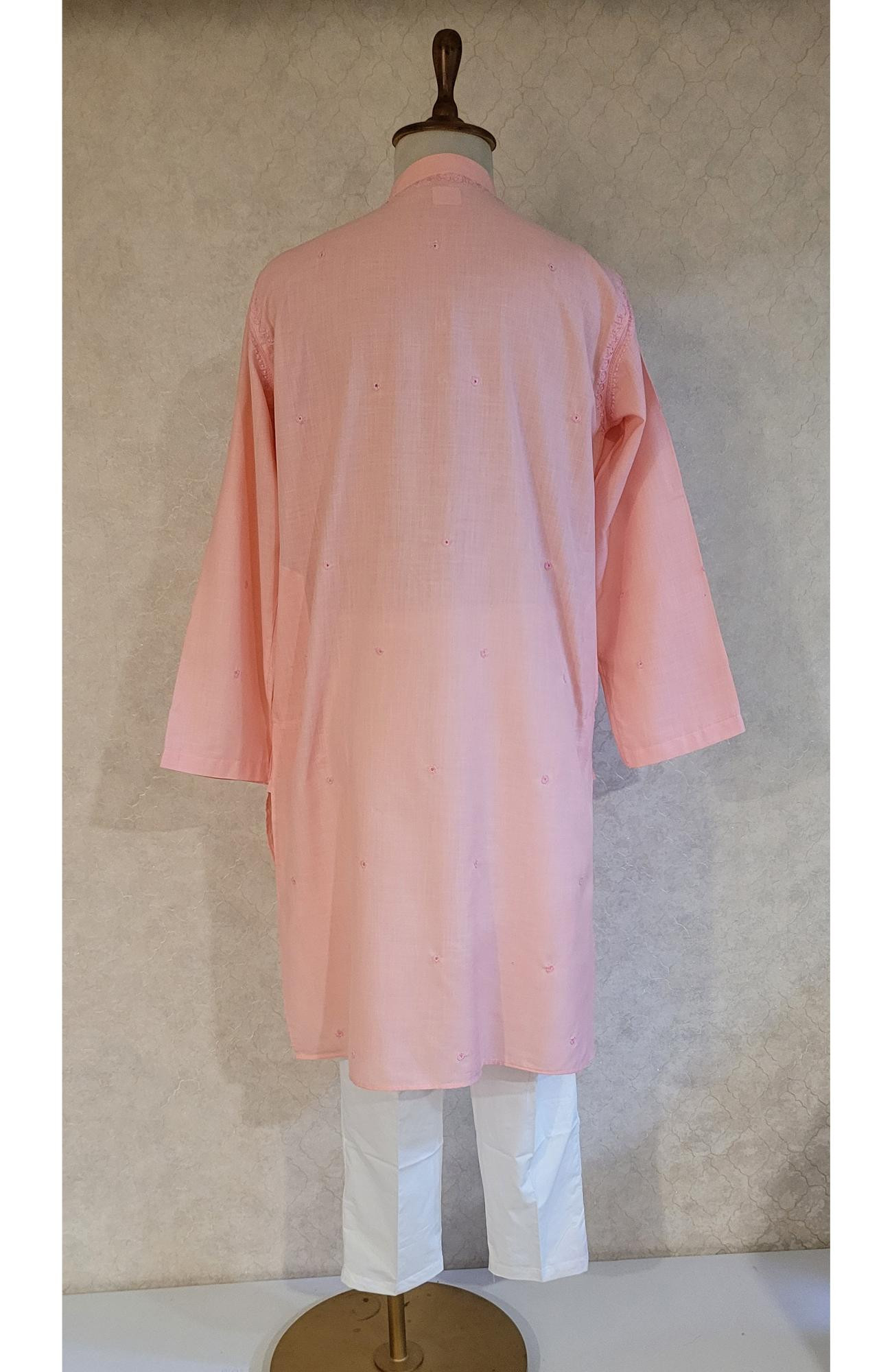 Peach Pink Khadi Cotton Chikankari Kurta