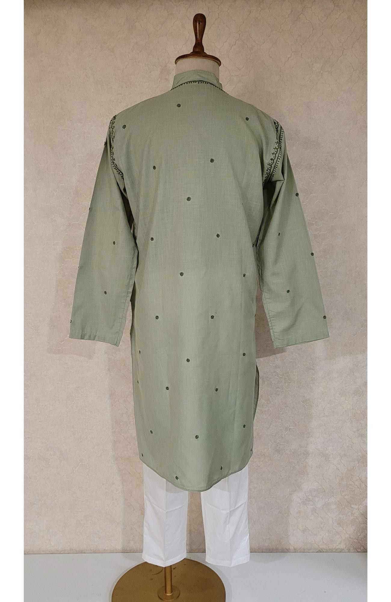 Green Khadi Cotton Chikankari Kurta