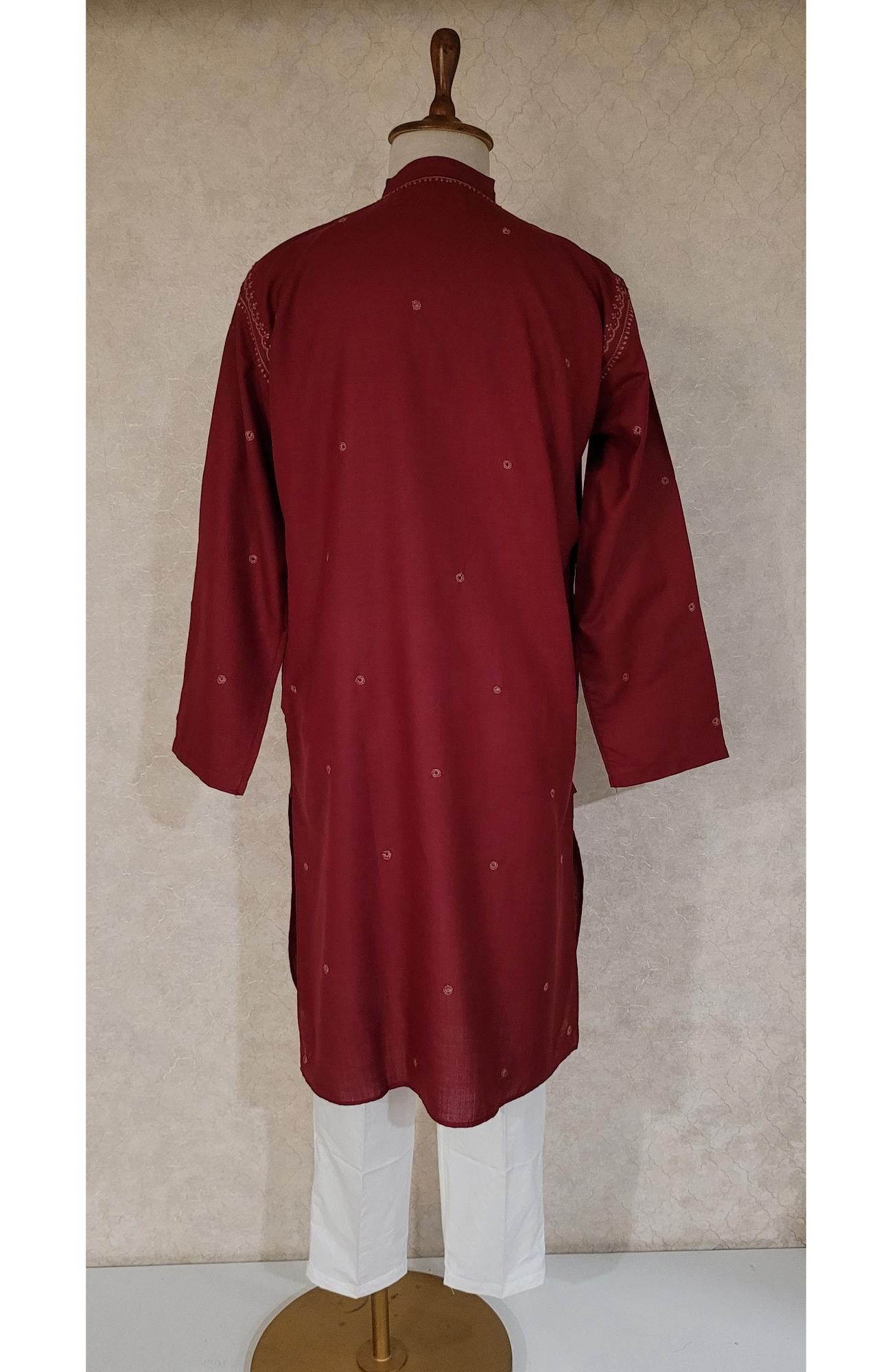 Maroon Khadi Cotton Chikankari Kurta
