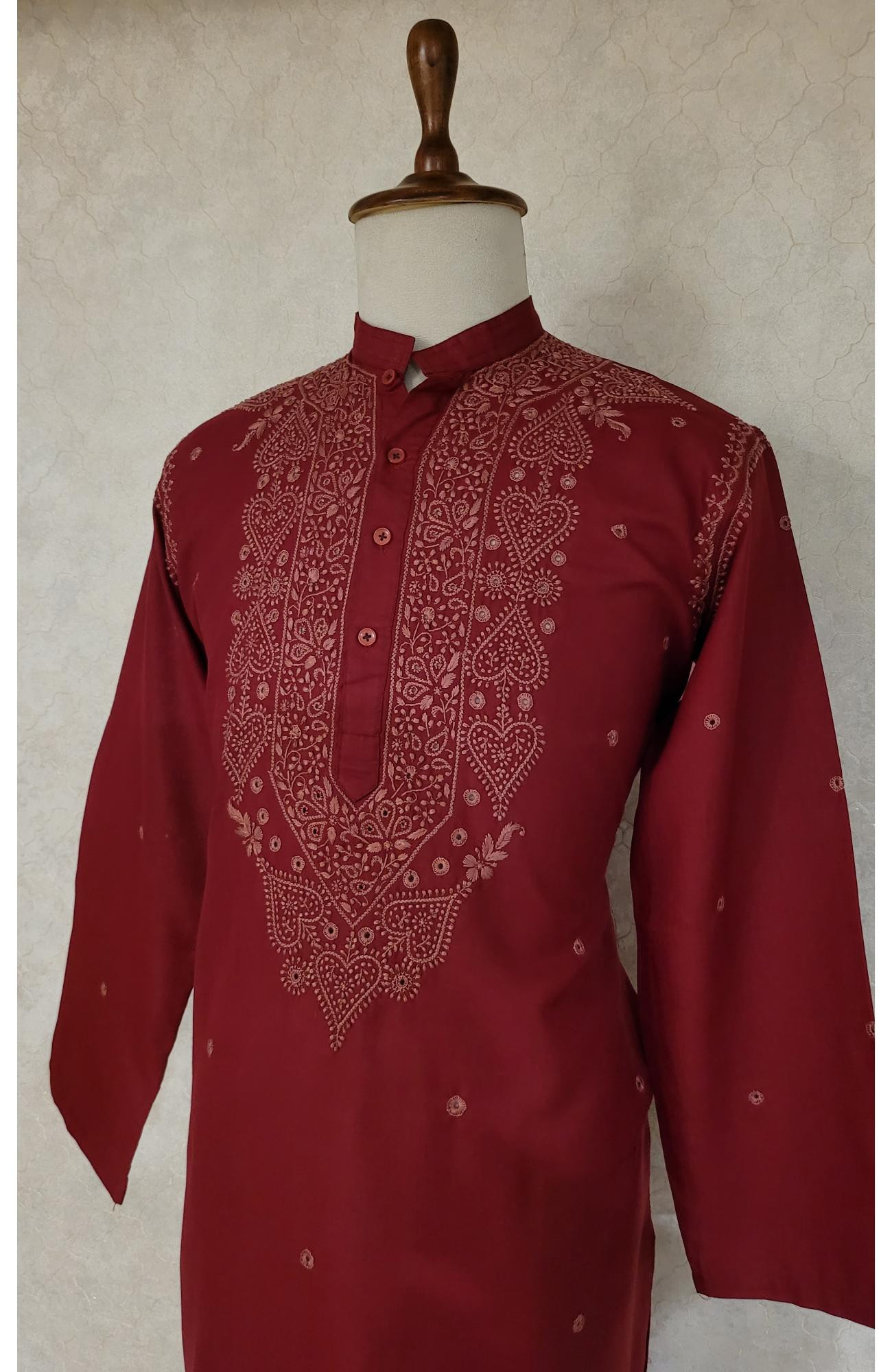 Maroon Khadi Cotton Chikankari Kurta