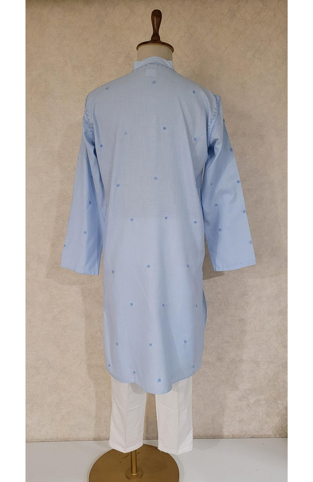 Blue Khadi Cotton Chikankari Kurta