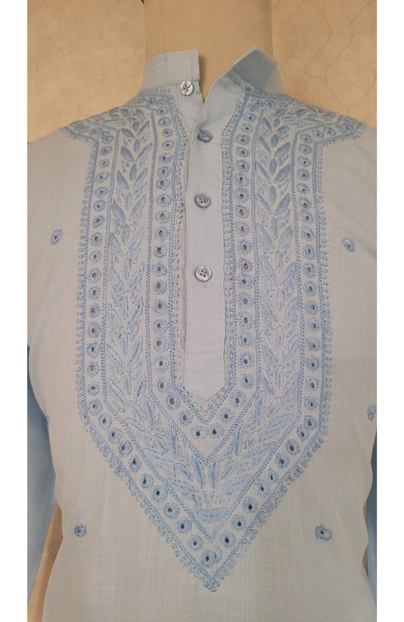 Blue Khadi Cotton Chikankari Kurta
