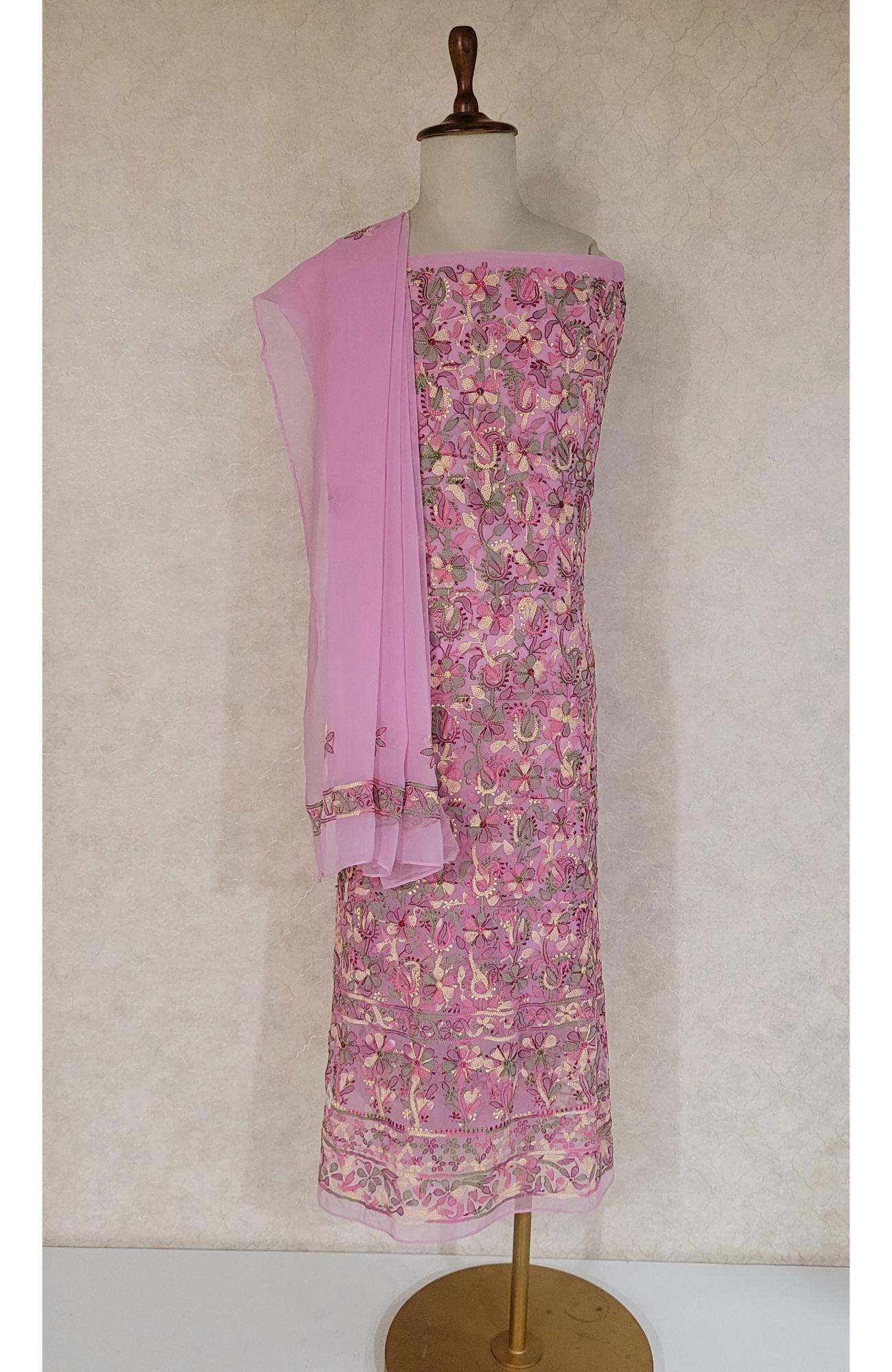 Baby Pink Georgette Chikankari Suit Length